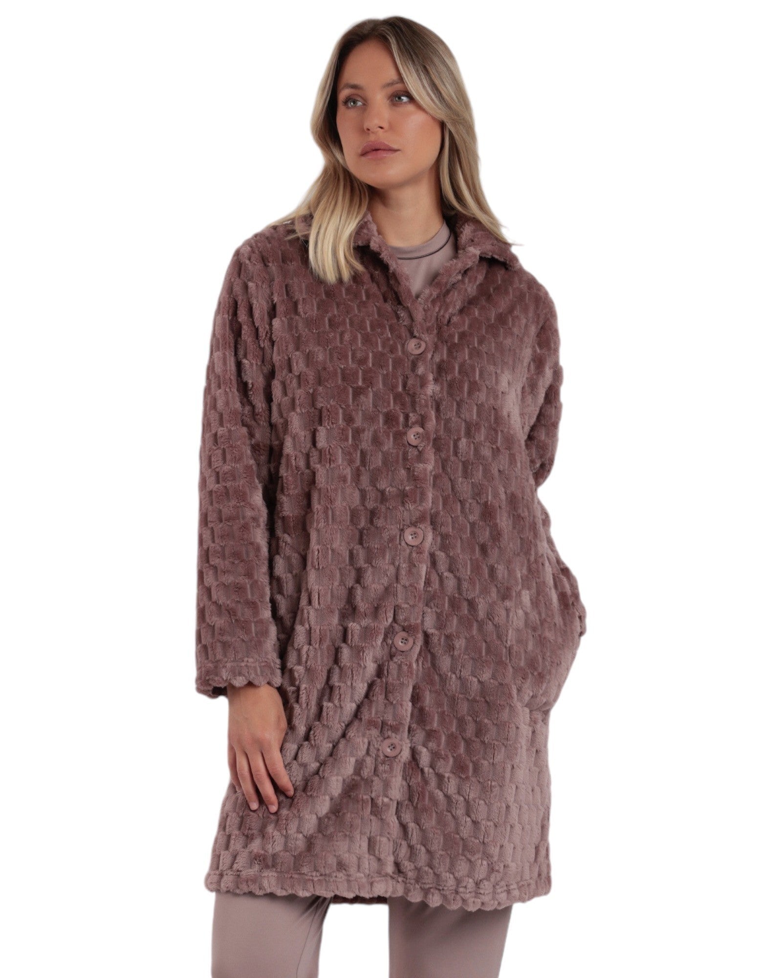 Vestaglia donna invernale in coral fleece con bottoni Admas 67155