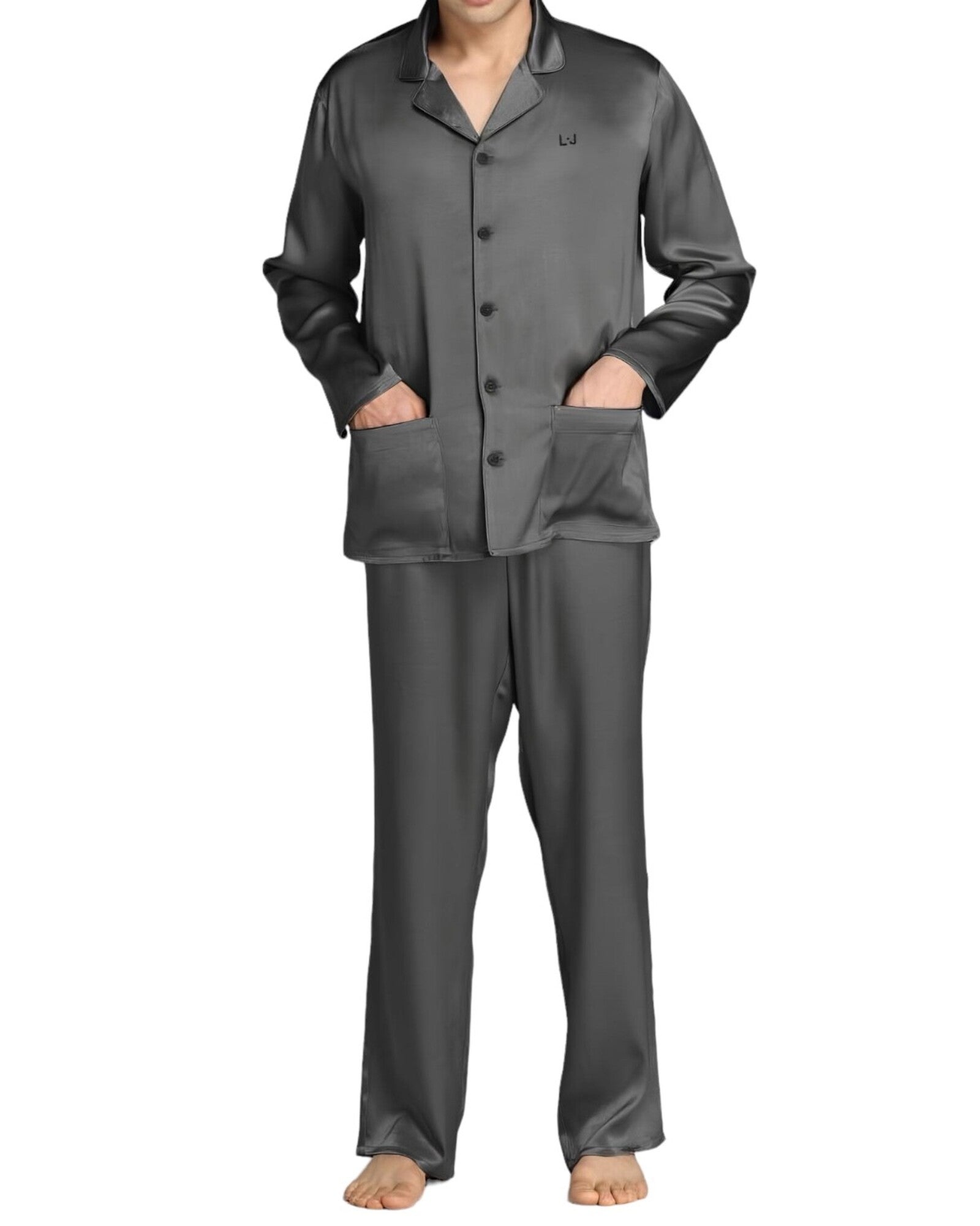 Ciniglia Pigiama Taglio Maschile Pigiama Lungo Pigiama Raso Nero