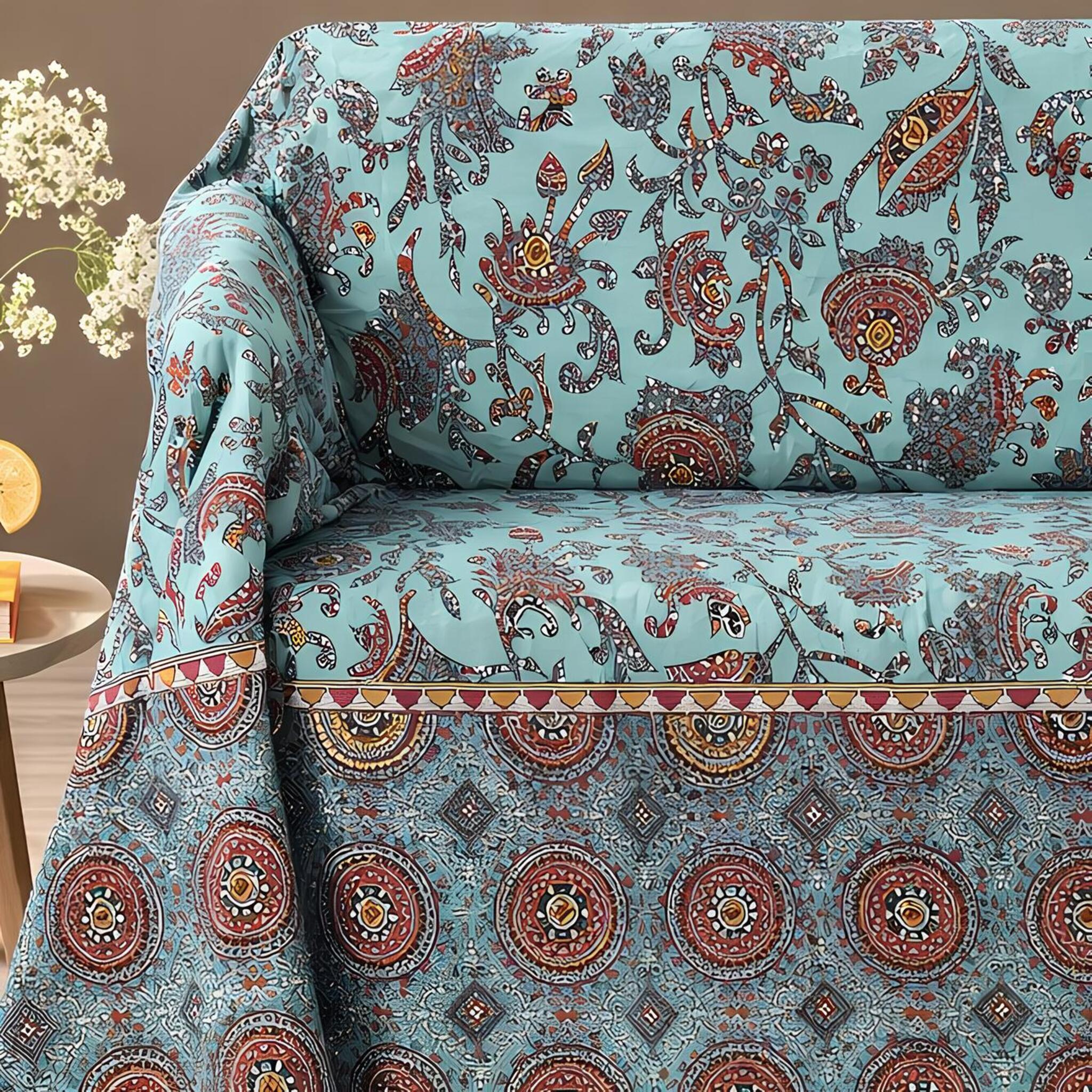 Telo Arredo Copridivano Caleffi Milos 270x270 cm in Cotone – Copritutto Fantasia Etnica