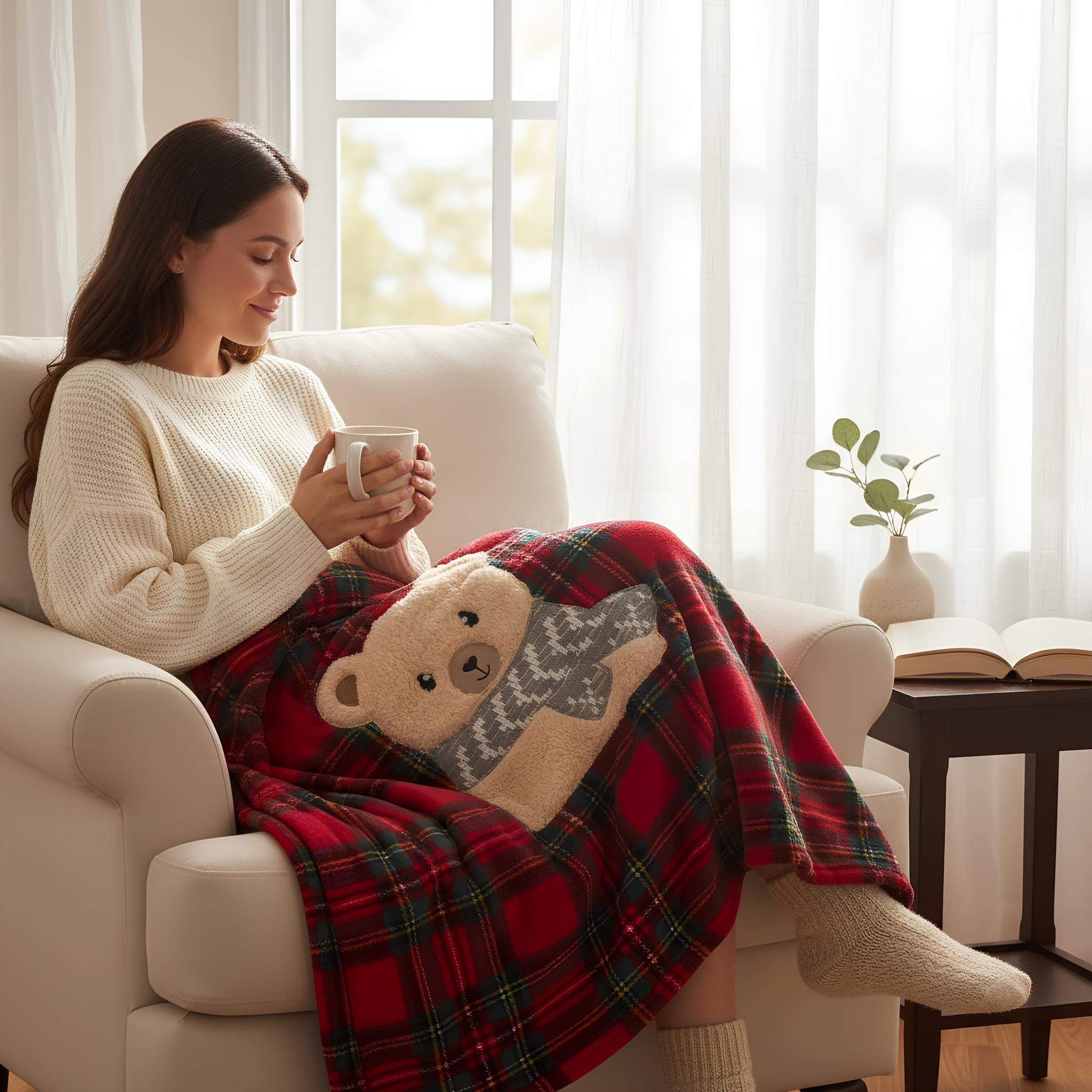 Plaid Admas chenille velvet blanket with sherpa back Art. 69028