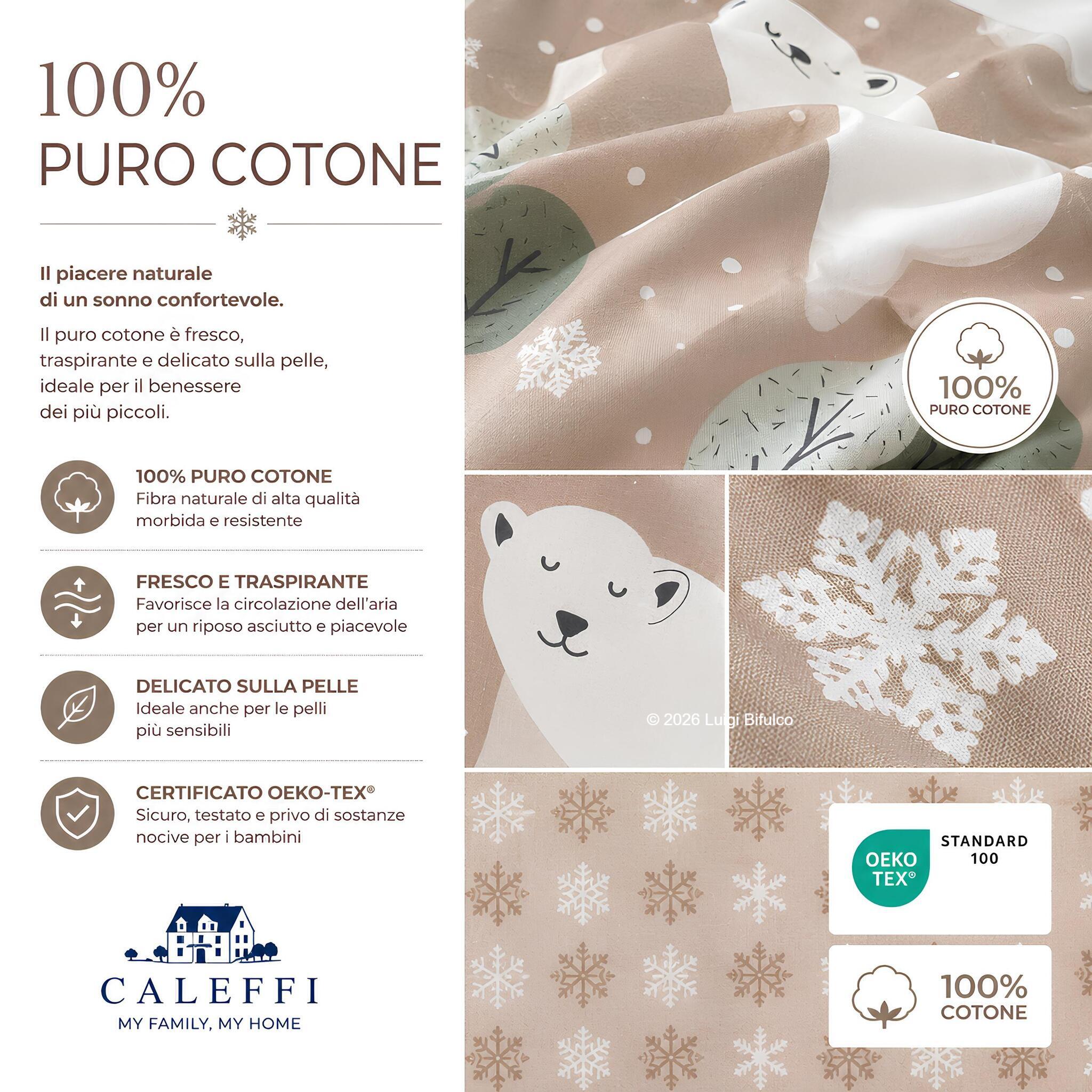 Dettaglio tessuto 100% puro cotone del completo copripiumino Caleffi Polar con certificazione OEKO-TEX naturale 