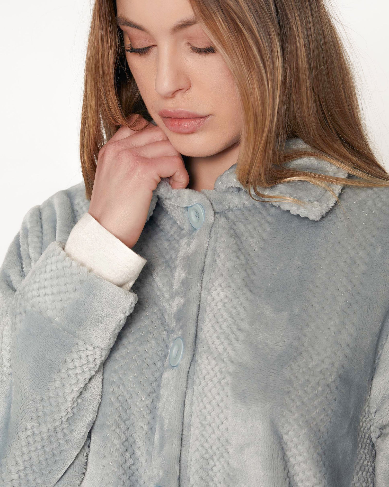 Vestaglia donna invernale in Coral Fleece con bottoni di Admas Art. 57414