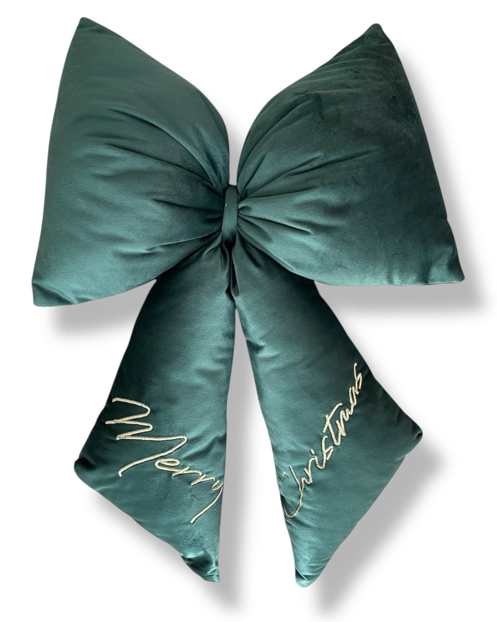 Fiocco decorativo natalizio in velluto con ricamo “Merry Christmas” Verde