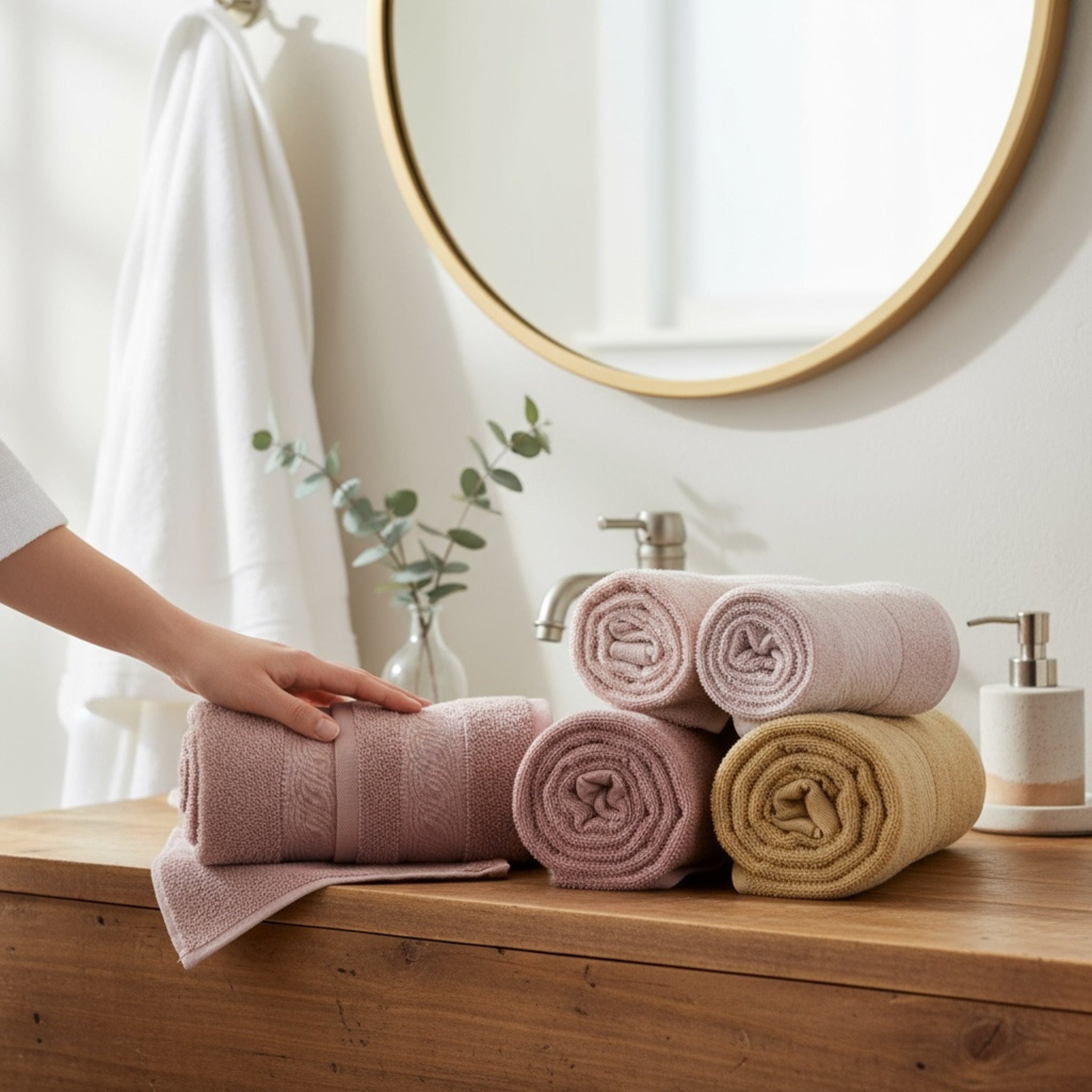 Set 6 Asciugamani 3 Viso e 3 Ospite Rebecca Home in spugna di cotone Art. Onda