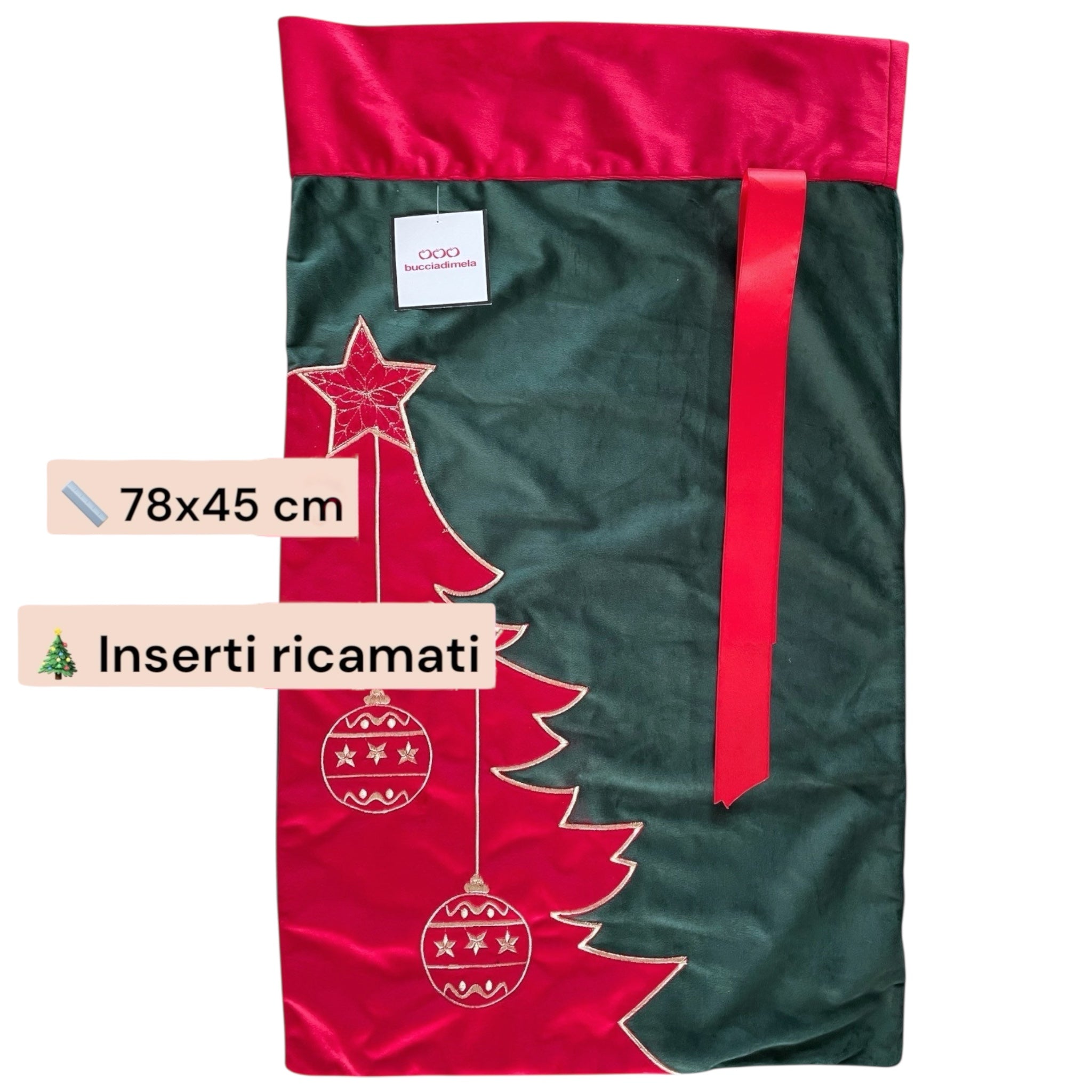 Sacco di Babbo Natale in velluto con applicazioni ricamate Art. Angela