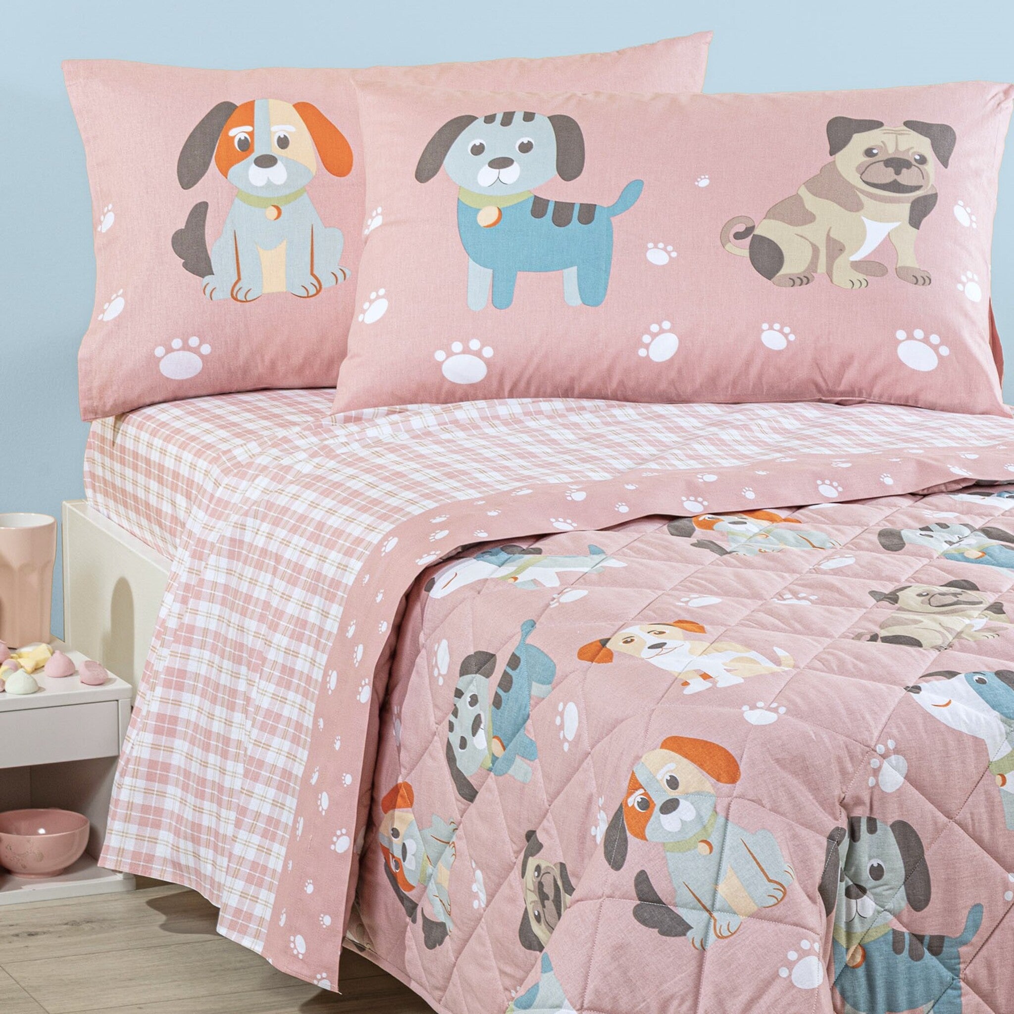 Copriletto Trapuntato Caleffi in cotone per letto singolo Art. Cuccioli Rosa