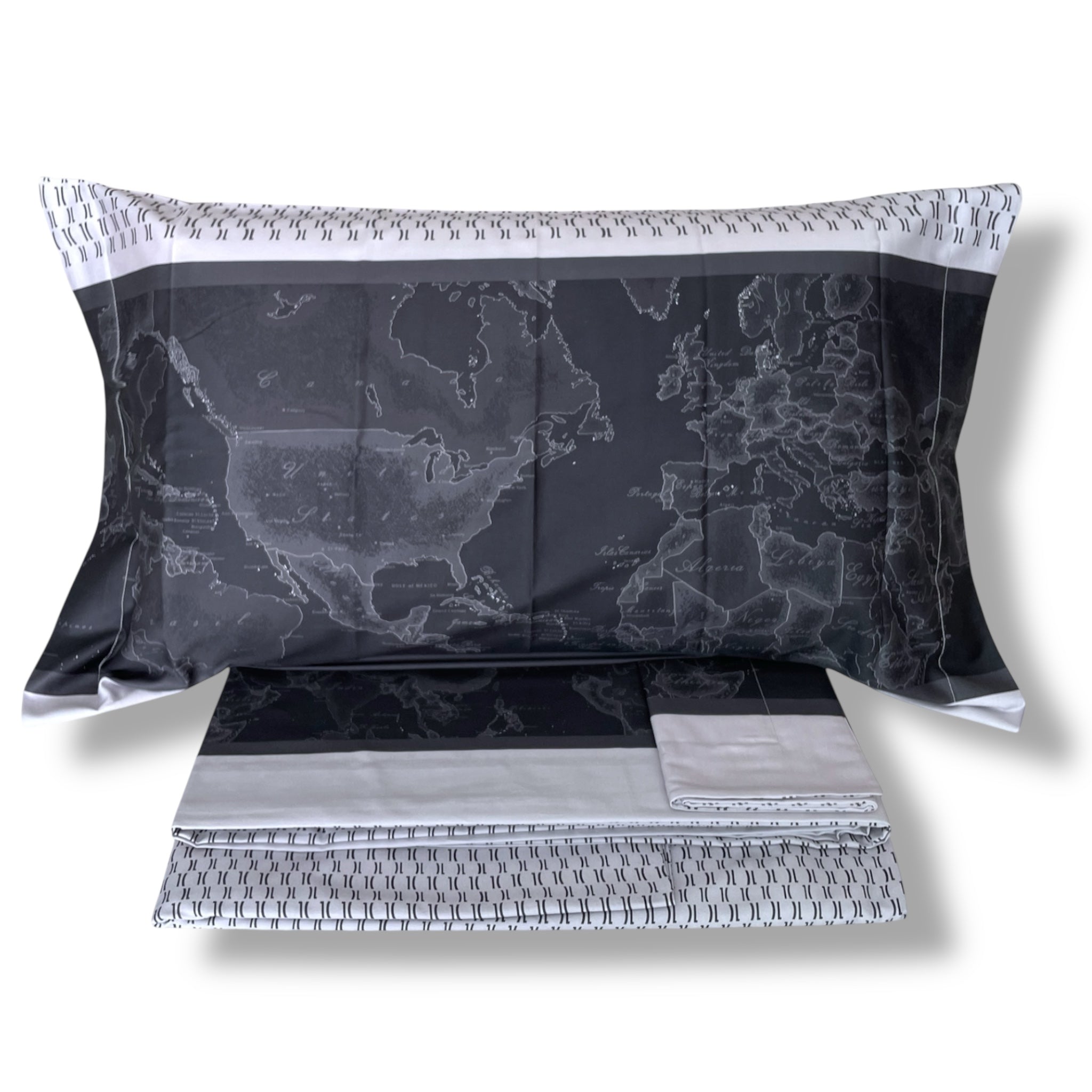 Completo Lenzuola Matrimoniali Alviero Martini in Raso di Cotone Geo Night