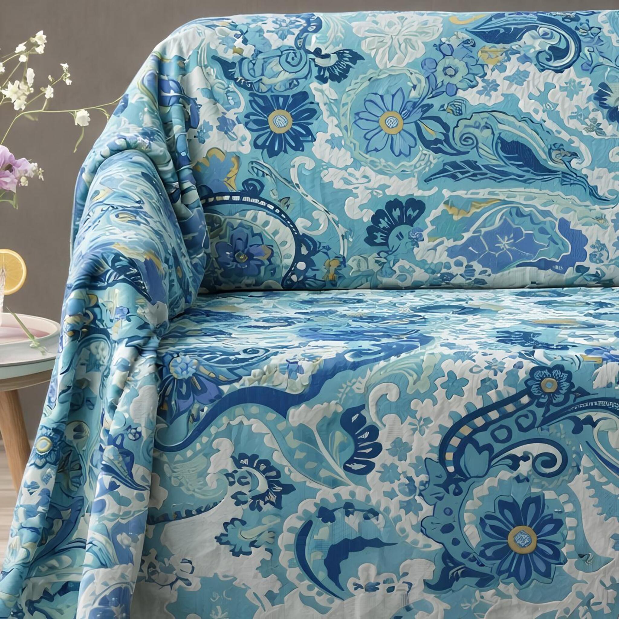 Telo Arredo Copridivano Caleffi Laos 270x270 cm in Cotone – Copritutto Fantasia Etnica Floreale