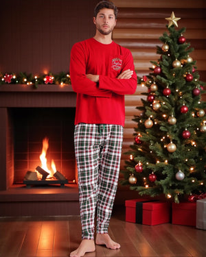 Pigiama Lungo in Tela Garzata Tartan Rosso Pigiama Lungo in Tela Garzata Tartan Rosso
