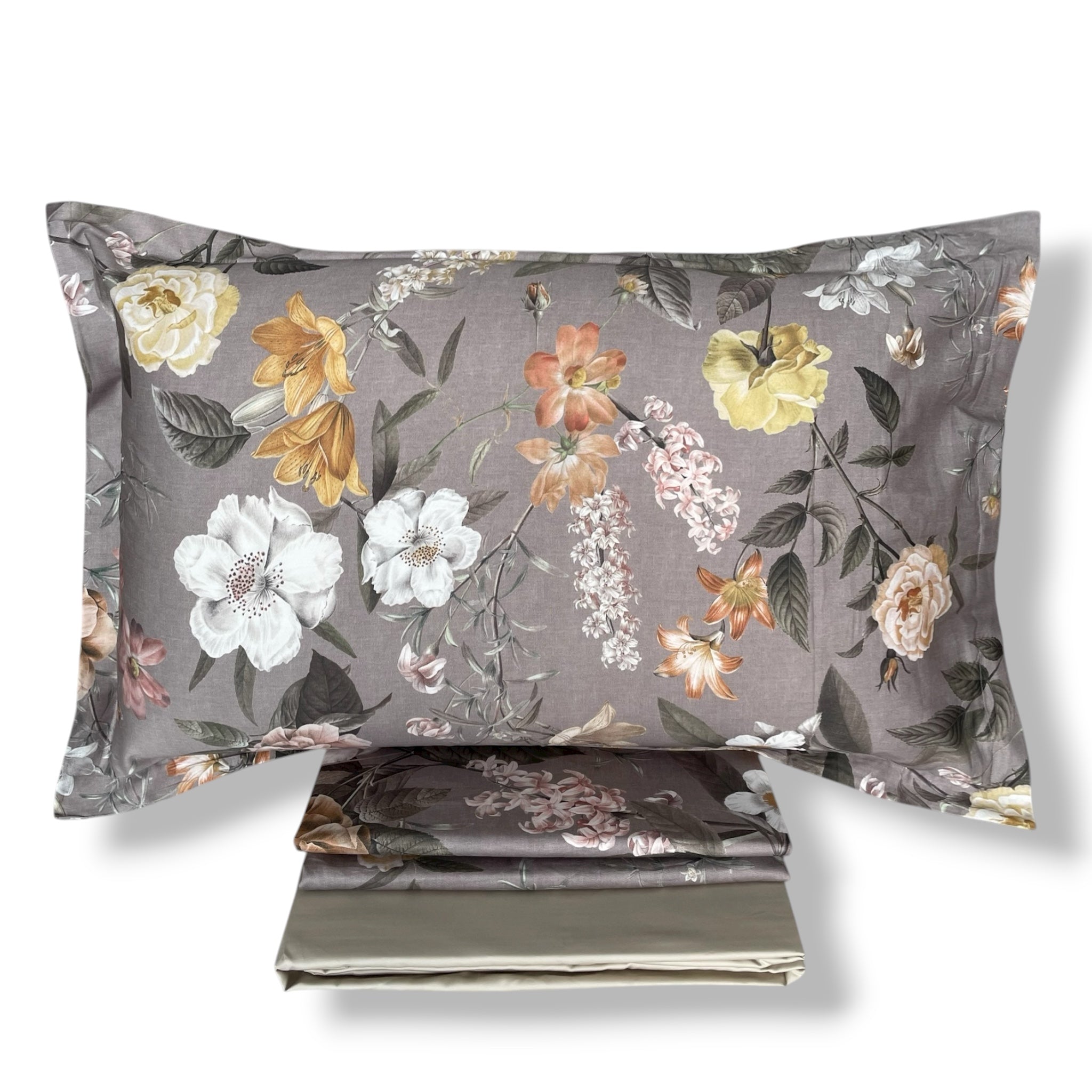 Mirabello double duvet cover set in cotton satin Art. Golden Flowers