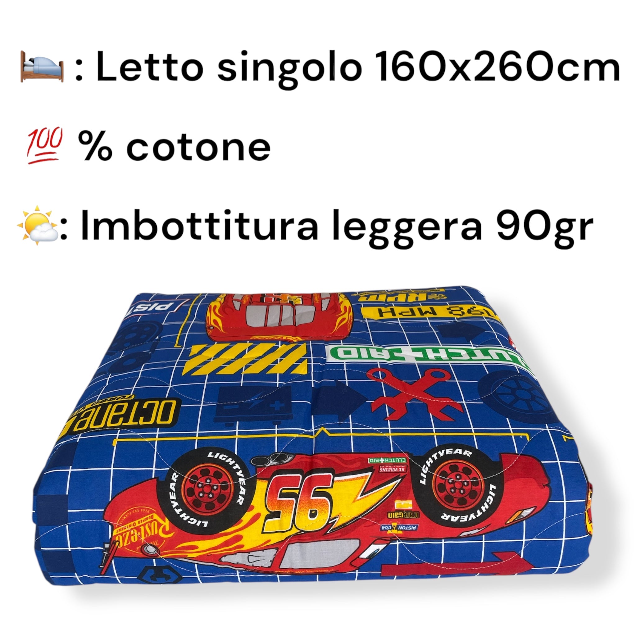 Copriletto Trapuntato Caleffi letto singolo Art. Cars Game 160x260 cm