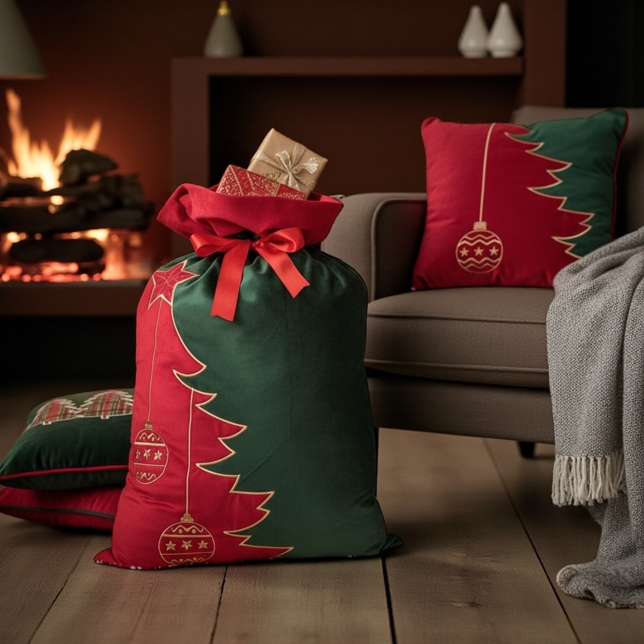 Sacco di Babbo Natale in velluto con applicazioni ricamate Art. Angela