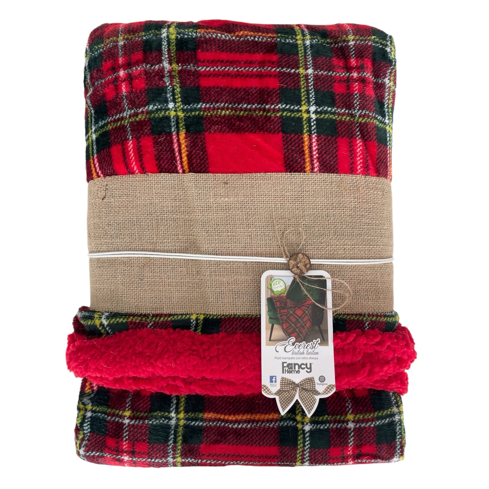 Plaid Natalizio Fancy Home Art. British Tartan con retro in sherpa 190x200 cm