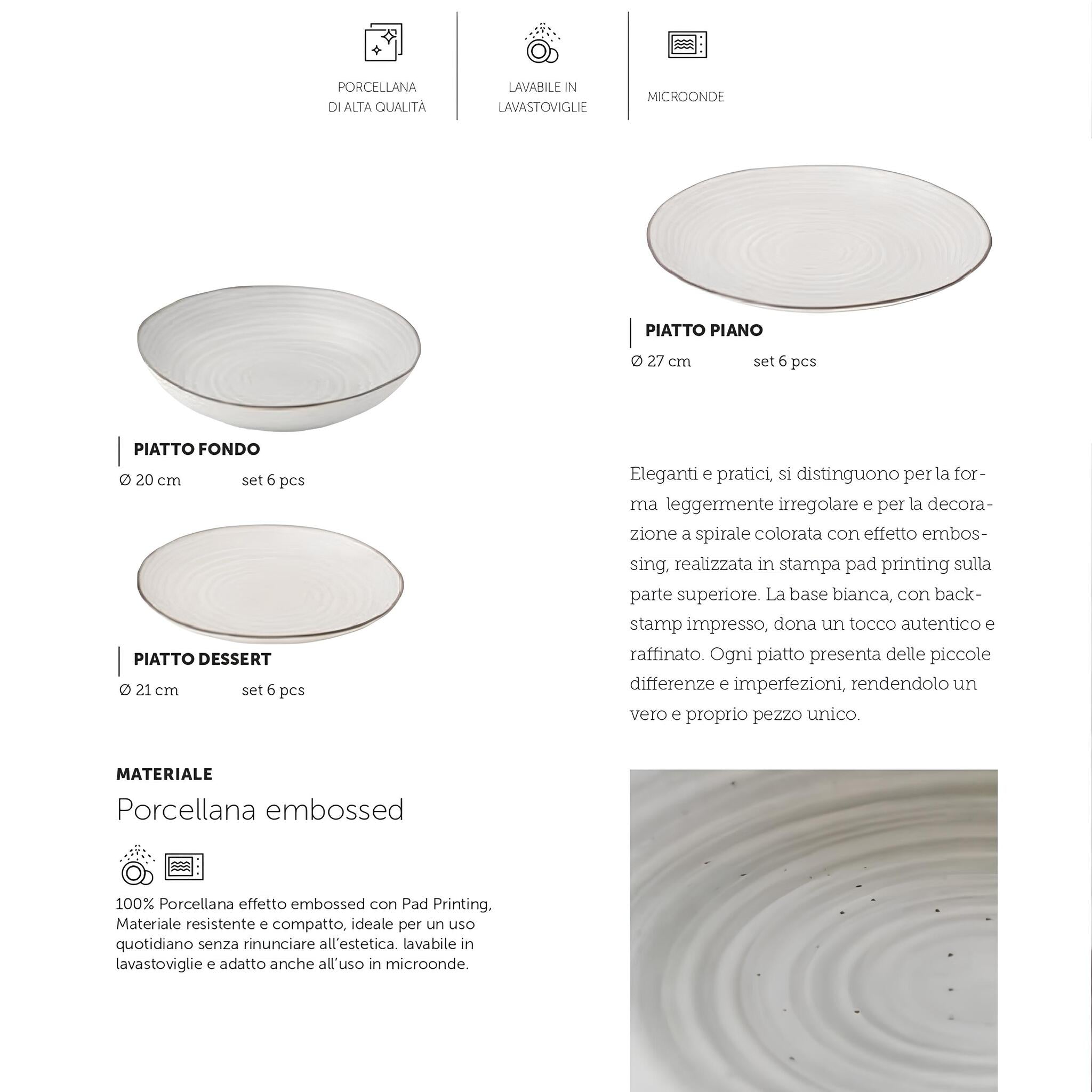 Servizio di Piatti 18 Pezzi di Maison Sucrée in Porcellana Art. Daily - Grigio