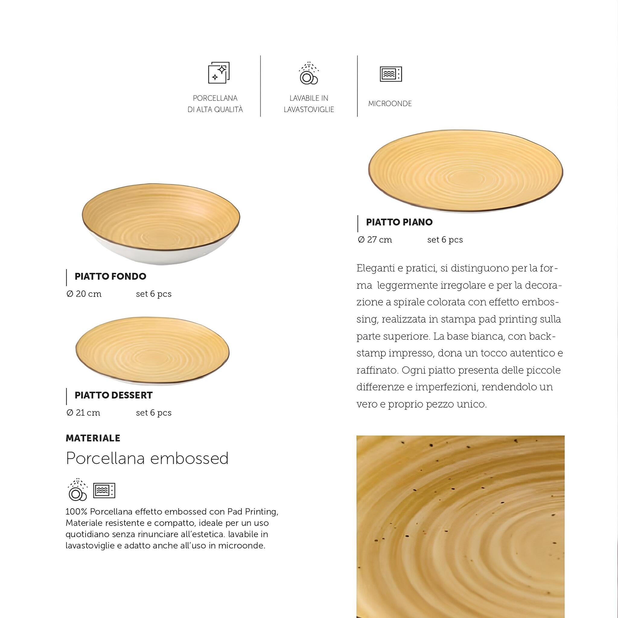 Servizio di Piatti 18 Pezzi di Maison Sucrée in Porcellana Art. Daily - Ocra