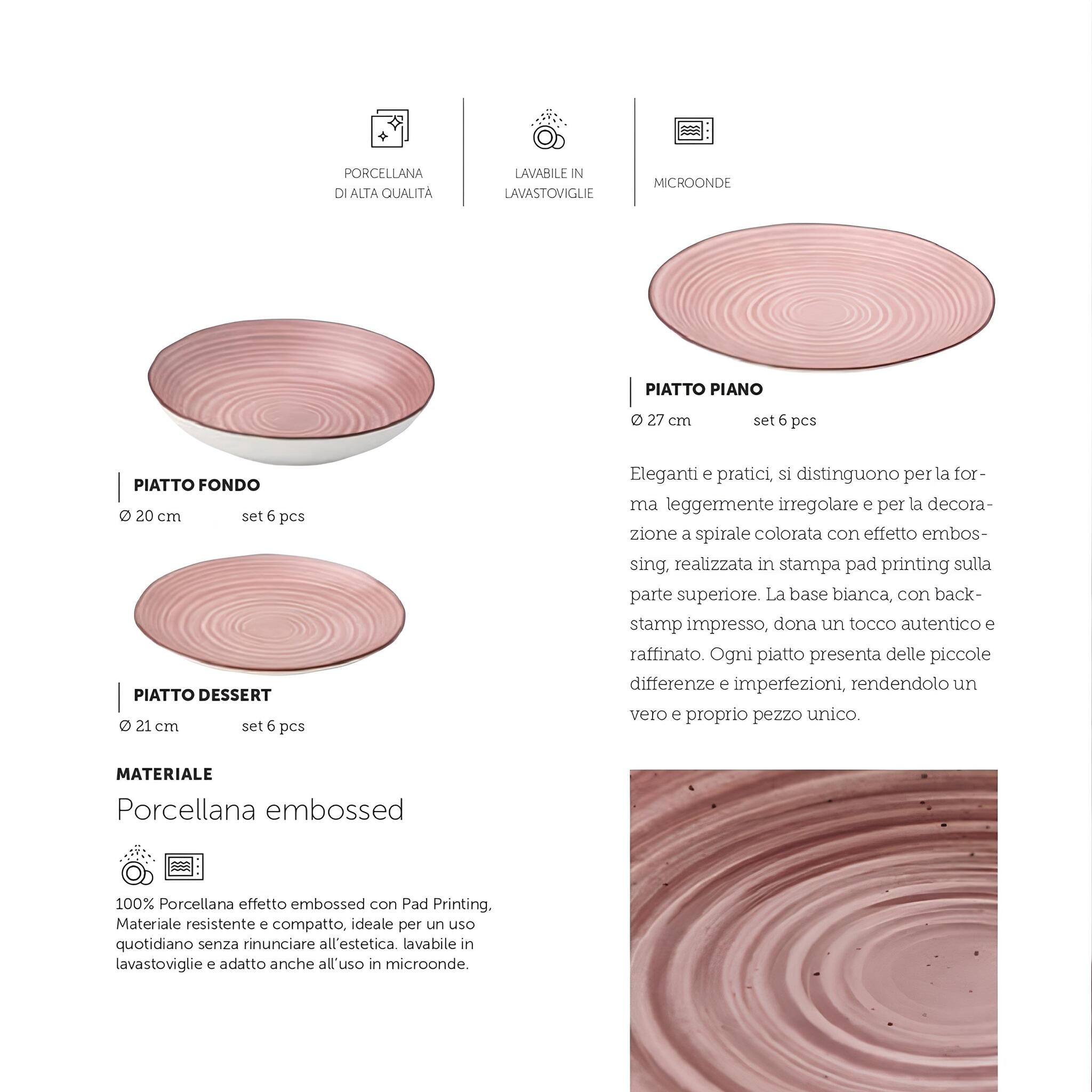 Servizio di Piatti 18 Pezzi di Maison Sucrée in Porcellana Art. Daily - Rosa