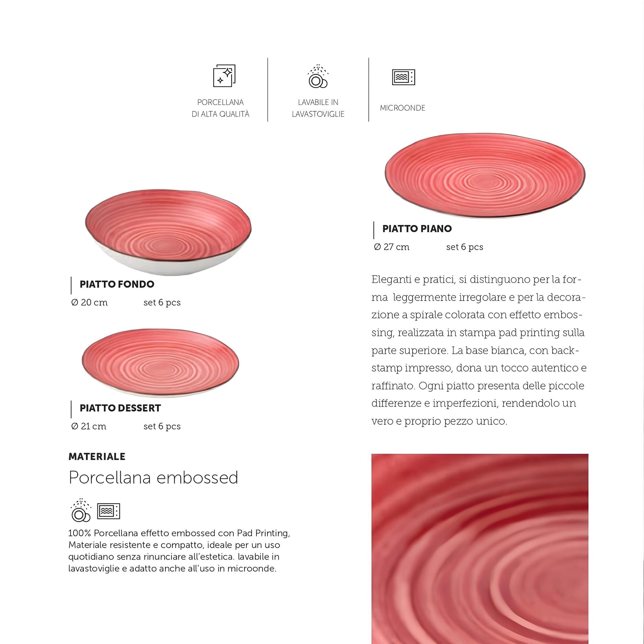 Servizio di Piatti 18 Pezzi di Maison Sucrée in Porcellana Art. Daily - Rosso