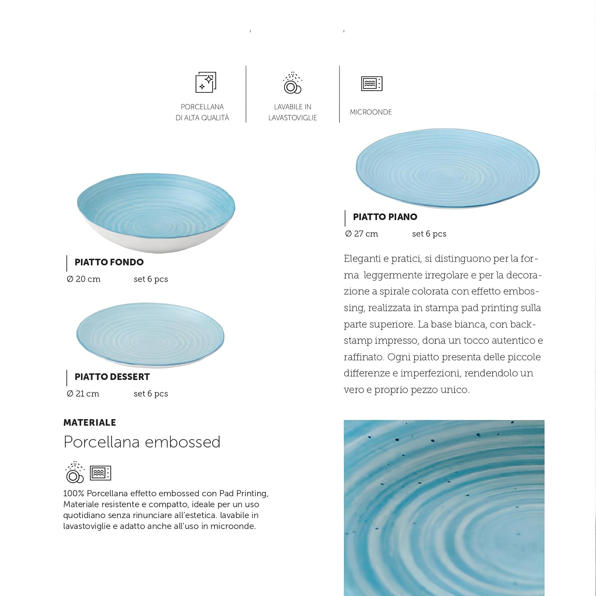 Servizio di Piatti 18 Pezzi di Maison Sucrée in Porcellana Art. Daily - Turchese