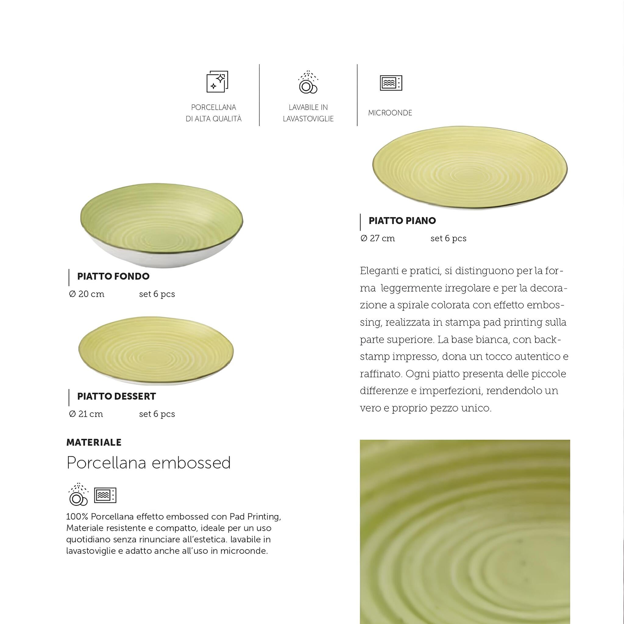Servizio di Piatti 18 Pezzi di Maison Sucrée in Porcellana Art. Daily - Verde