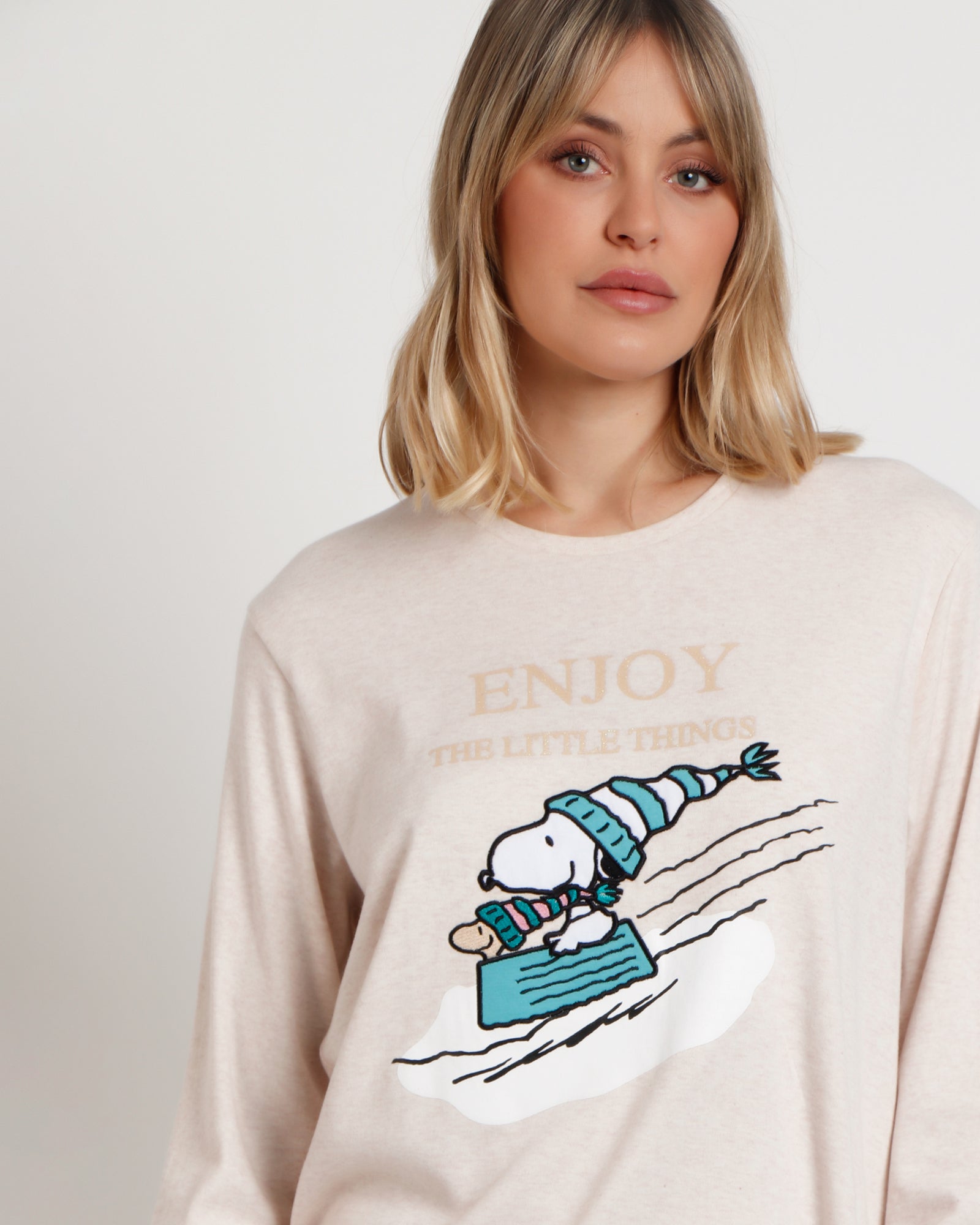 Pigiama donna invernale di Snoopy in caldo cotone Art. 62429