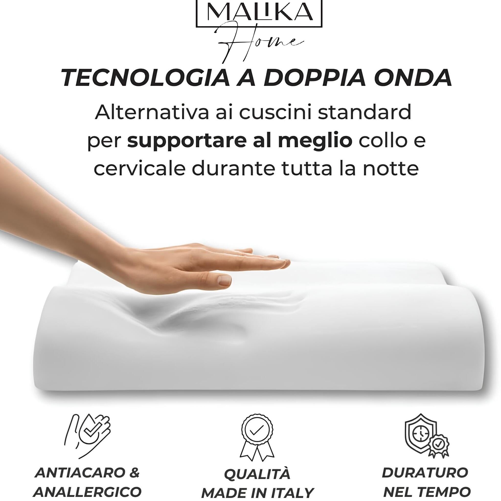 Cuscino Cervicale in Memory Foam Ortopedico Antiacaro a doppia onda