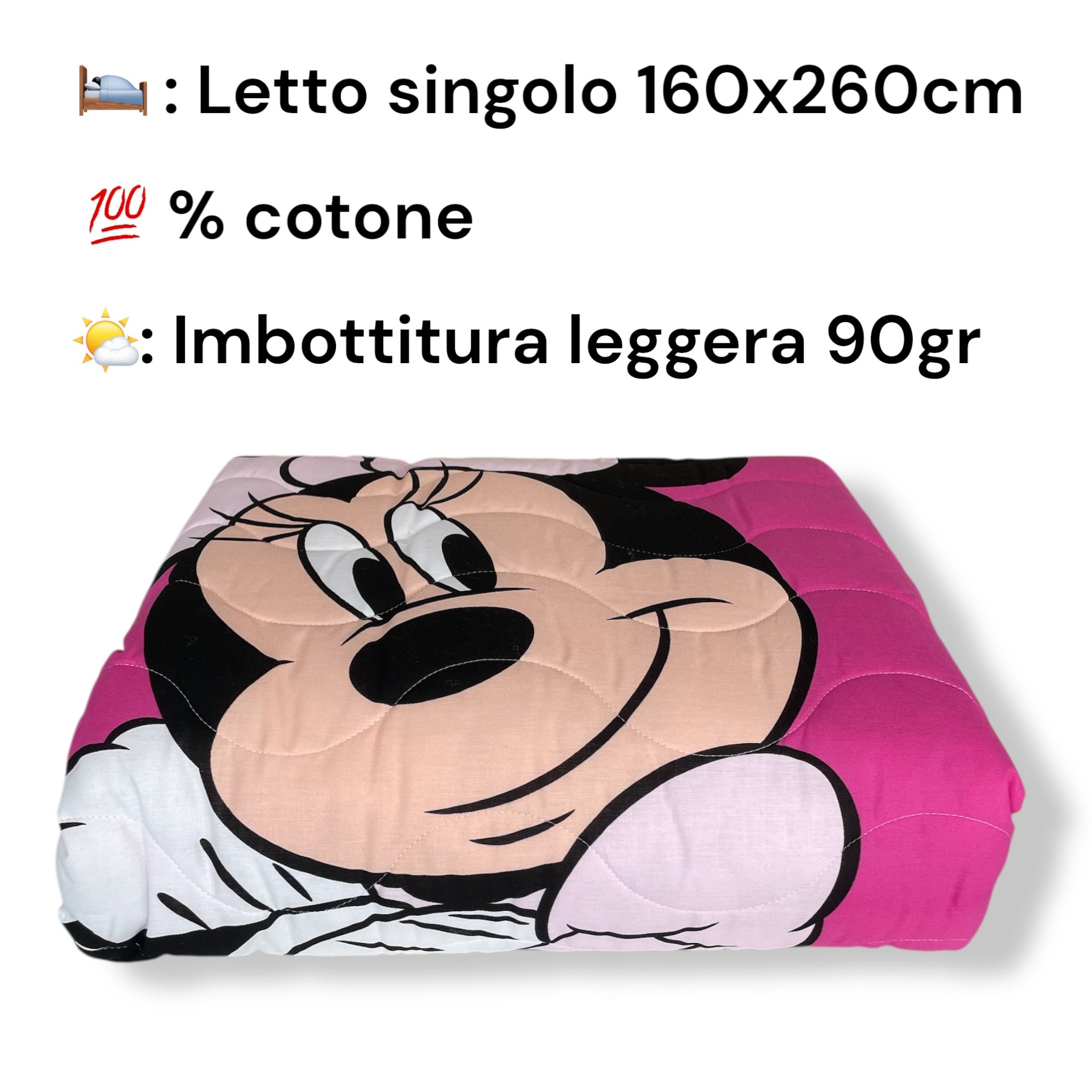 Copriletto Trapuntato Caleffi letto singolo Art. Minnie Smile 160x260 cm