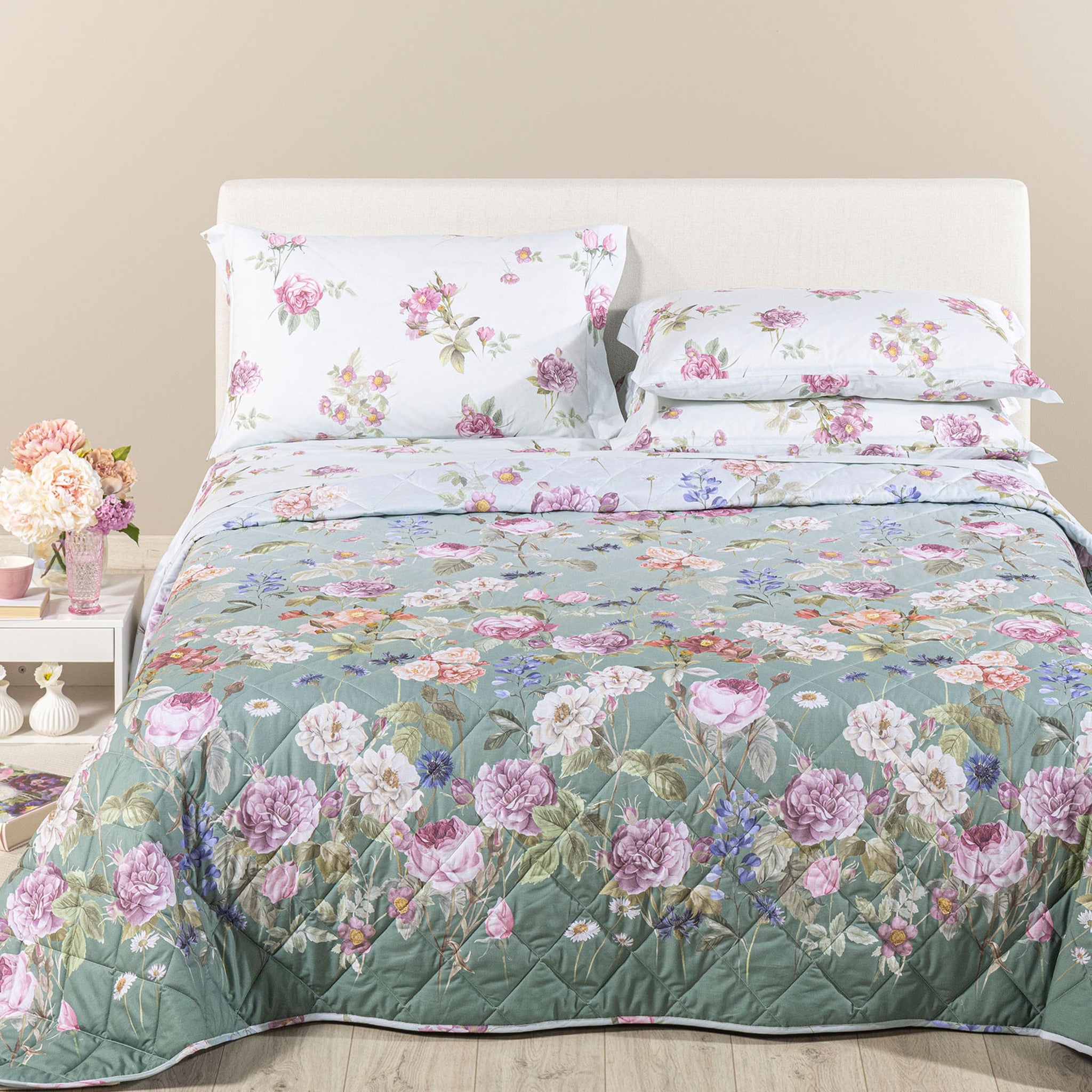 Copriletto Trapuntato Caleffi in Cotone Art. Giardino Romantico 260x270 cm