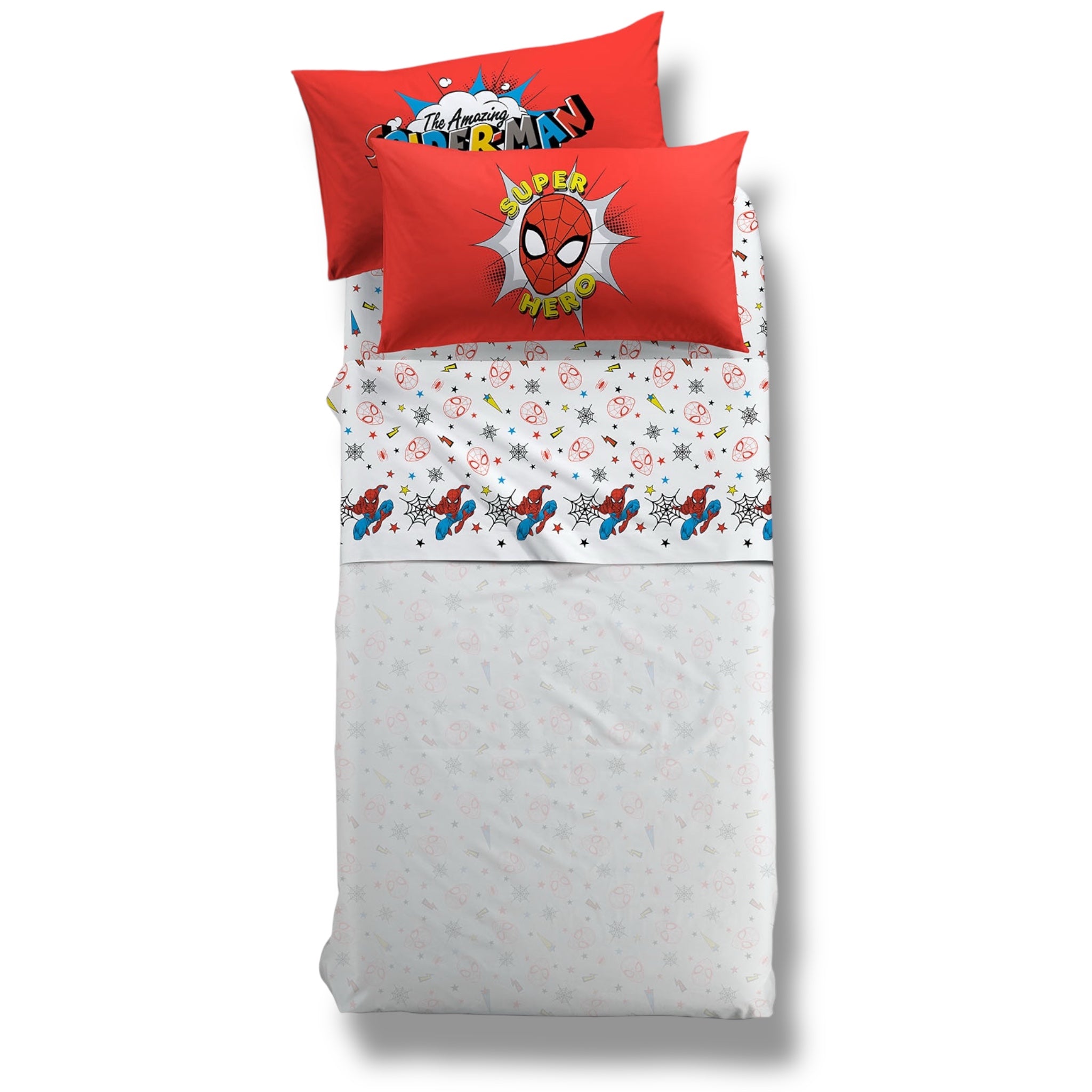 Completo Lenzuola per Letto Singolo di Caleffi in Cotone Art. Spider-Man Superhero