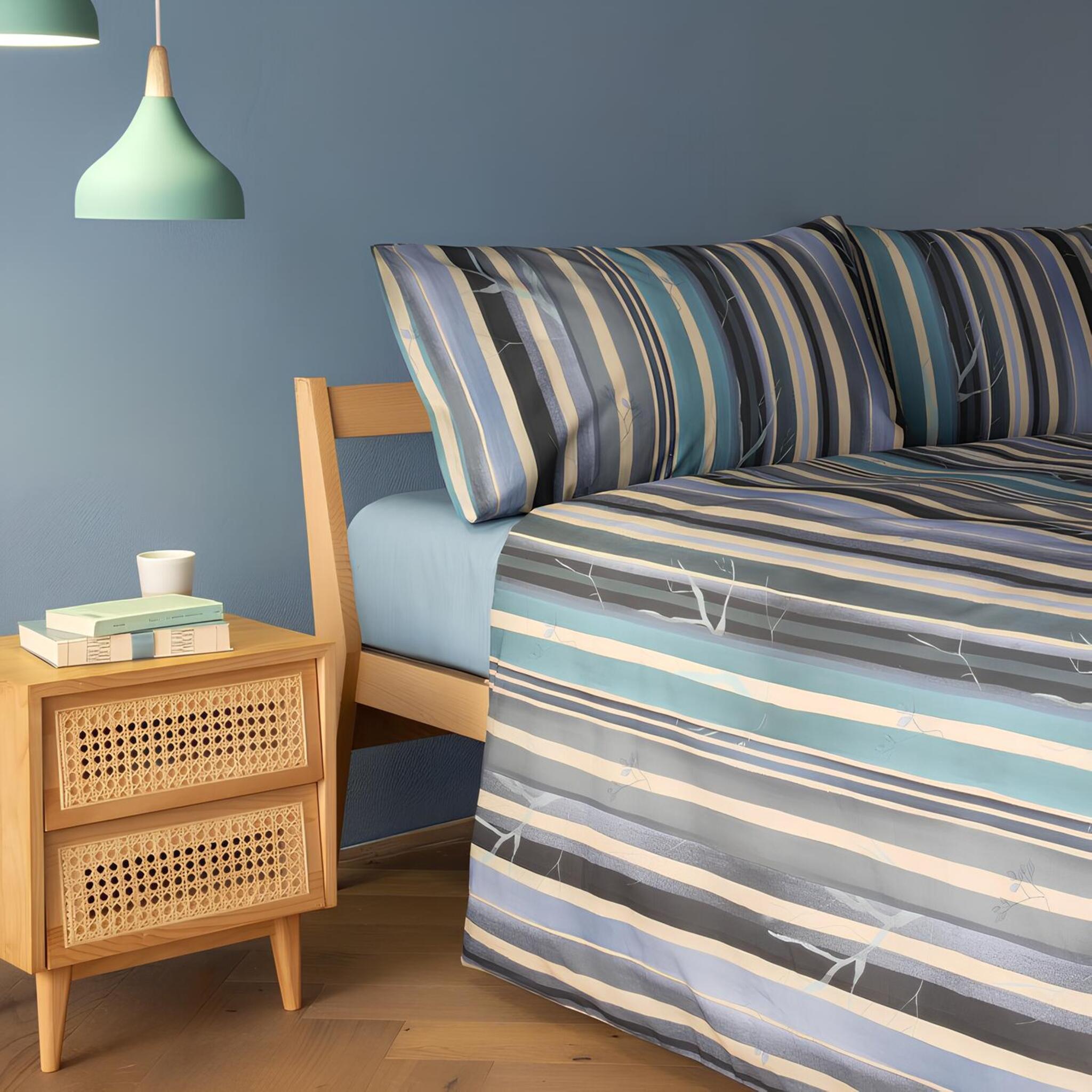 Mirabello double duvet cover set in cotton satin Art. Golden Flowers