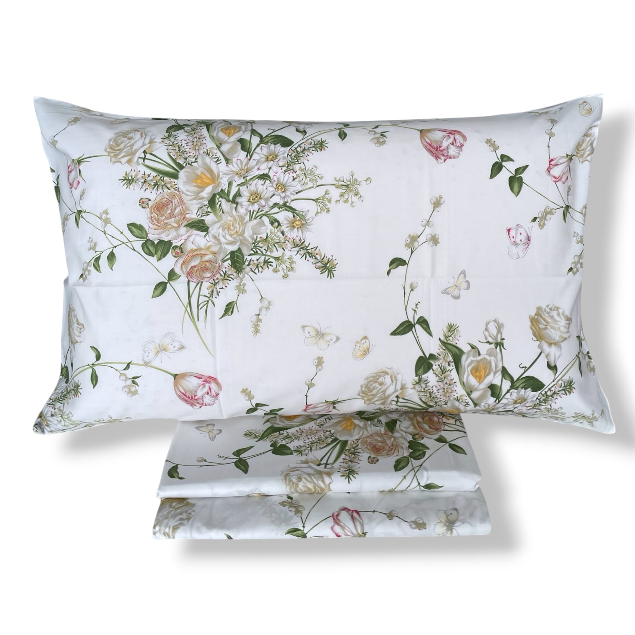 Completo Lenzuola Matrimoniali in Cotone Percalle Mirabello Art. Bouquet Erika
