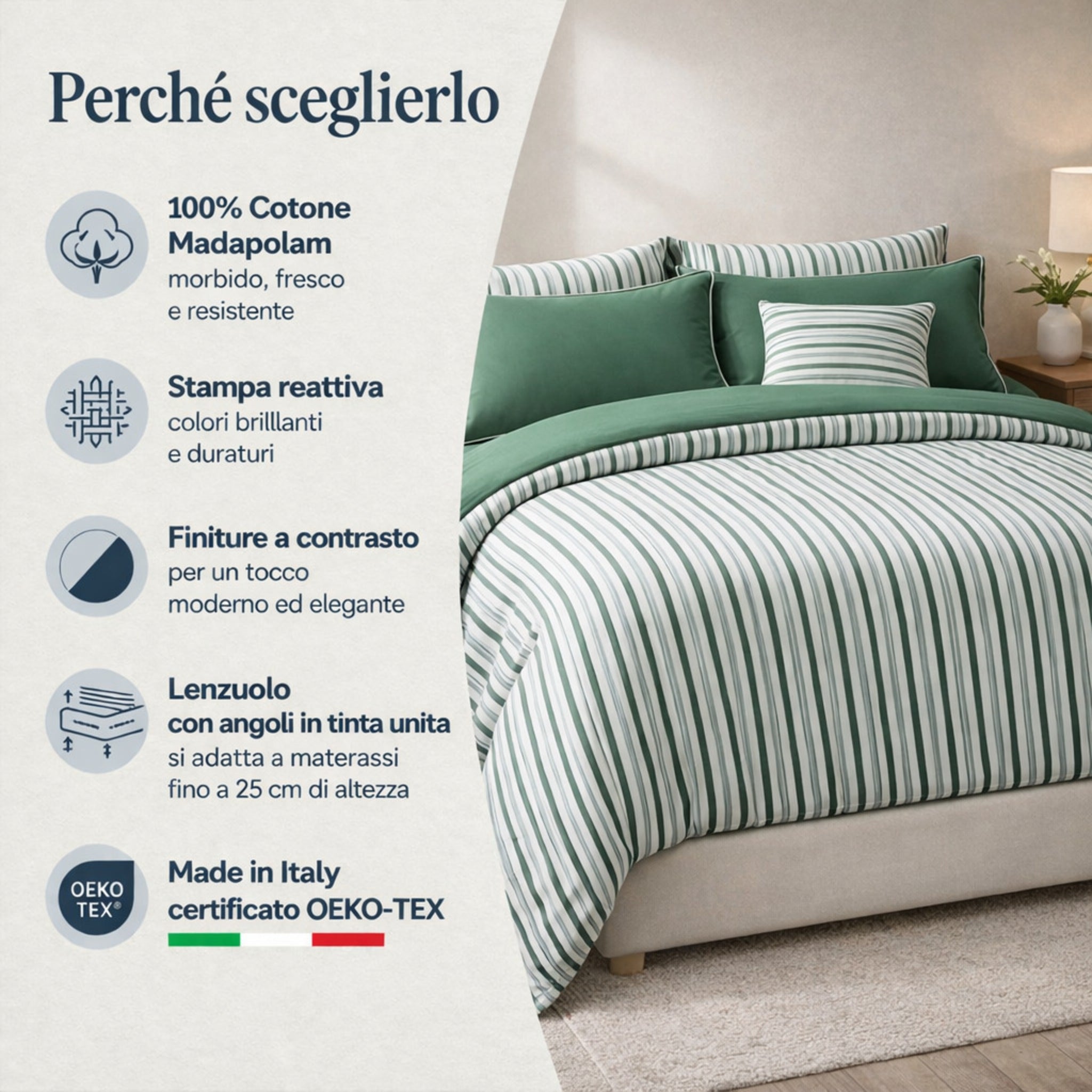 Lenzuola ambientate in camera da letto moderna ed elegante