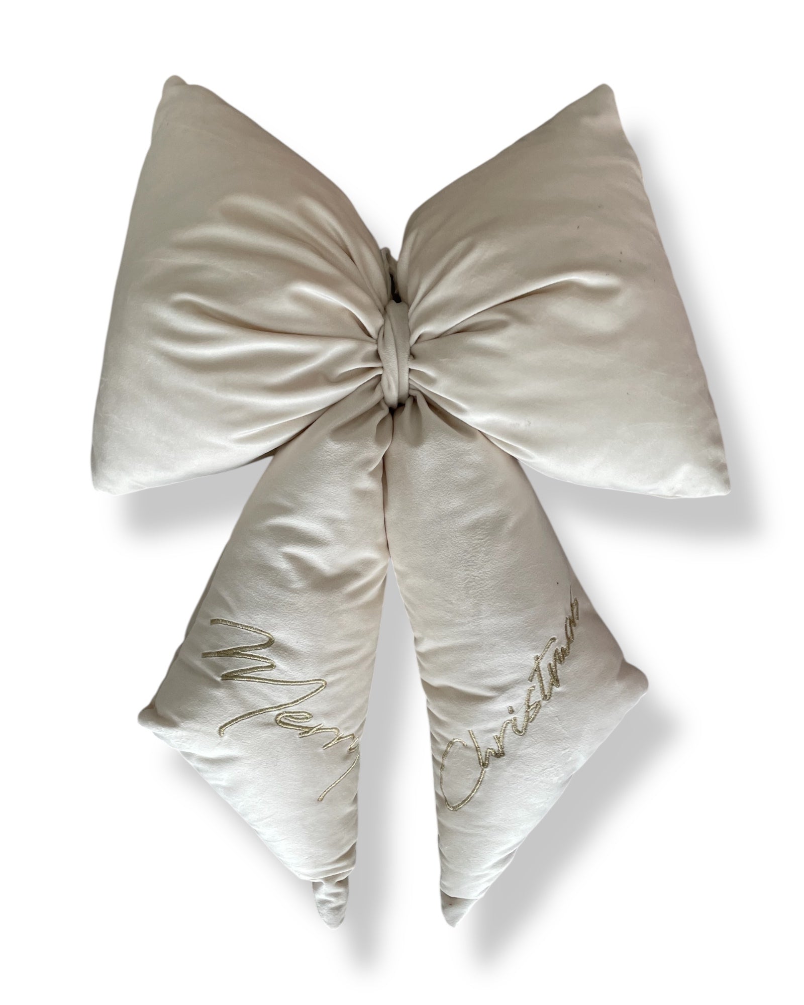 Fiocco decorativo natalizio in velluto con ricamo “Merry Christmas” Avorio