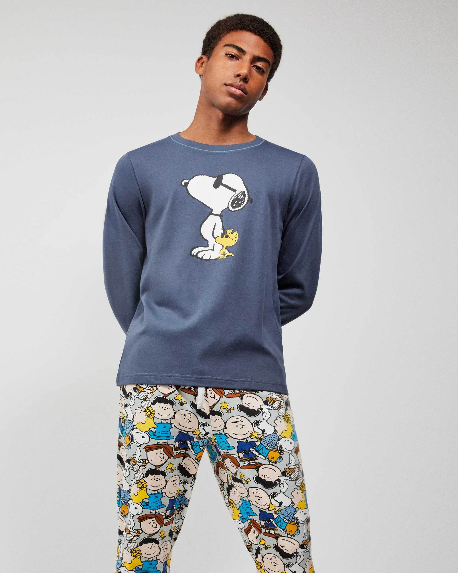 Pigiama uomo invernale di Snoopy in caldo cotone jersey Art. 20218