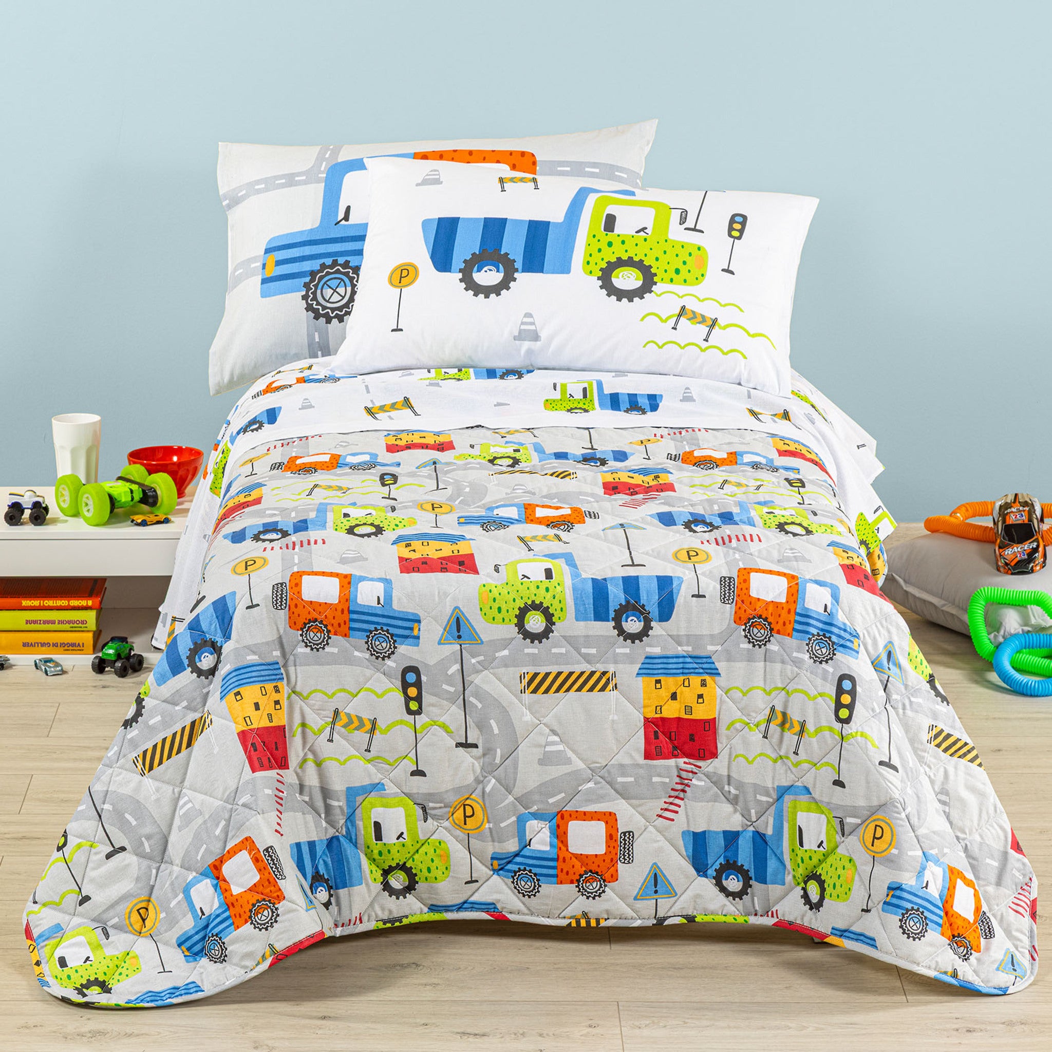 Copriletto Trapuntato Caleffi in cotone per letto singolo Art. City Car