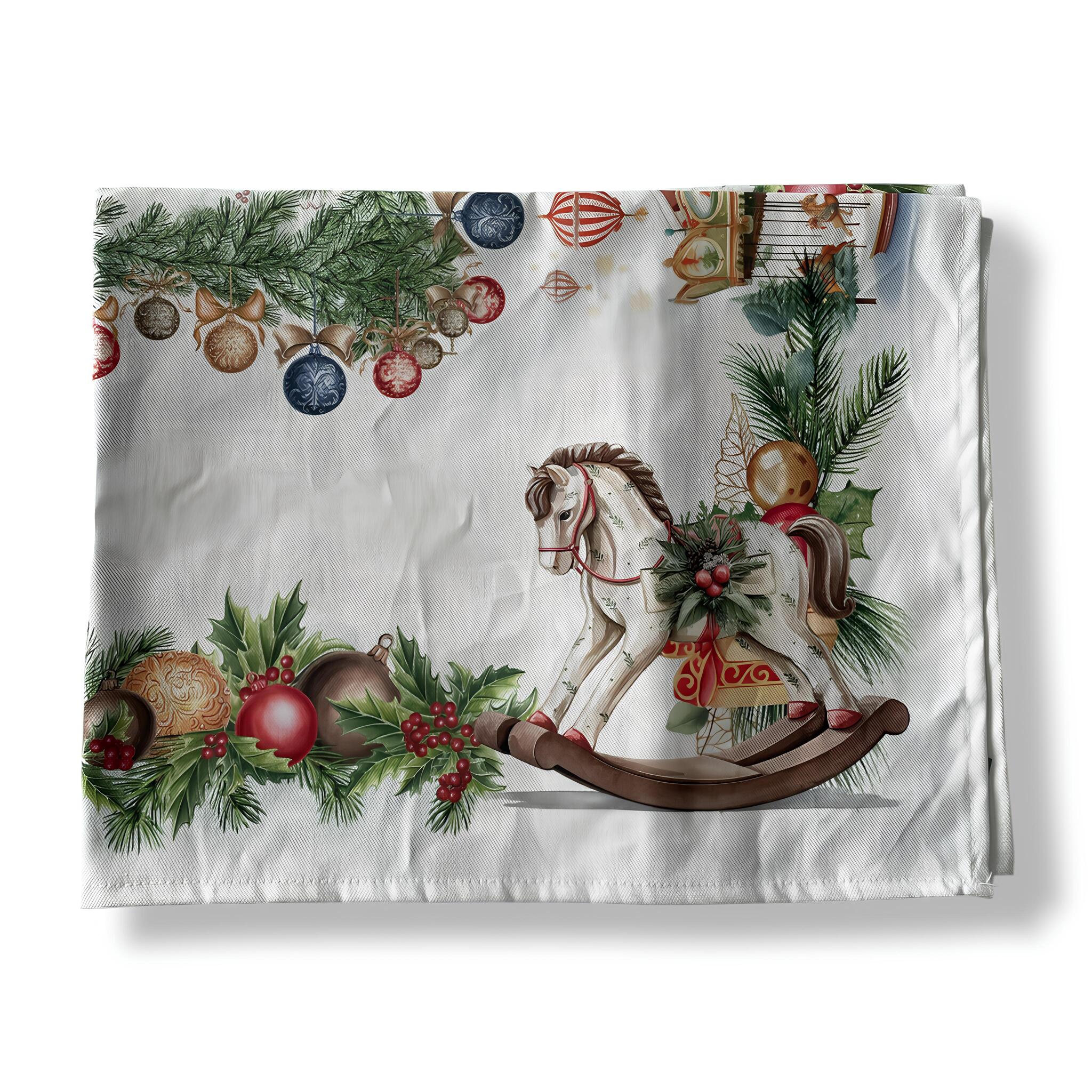 Centrotavola Natalizio in cotone panama quadrato 90x90 cm Art. Neverland