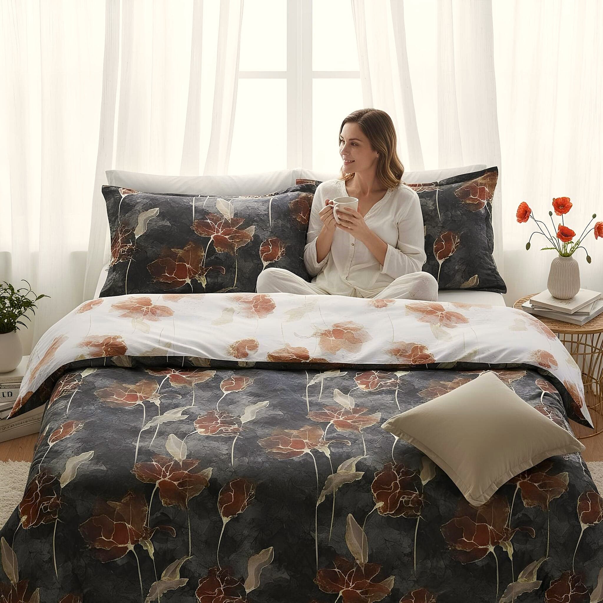 Trapunta invernale matrimoniale Mirabello in raso di cotone Art. Golden Flowers