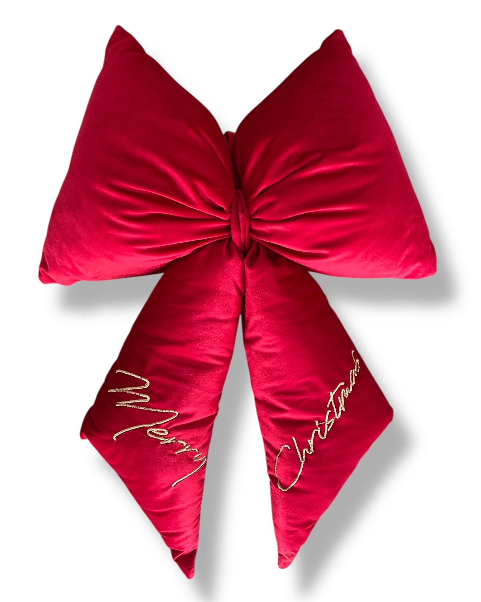 Fiocco decorativo natalizio in velluto con ricamo “Merry Christmas” Rosso