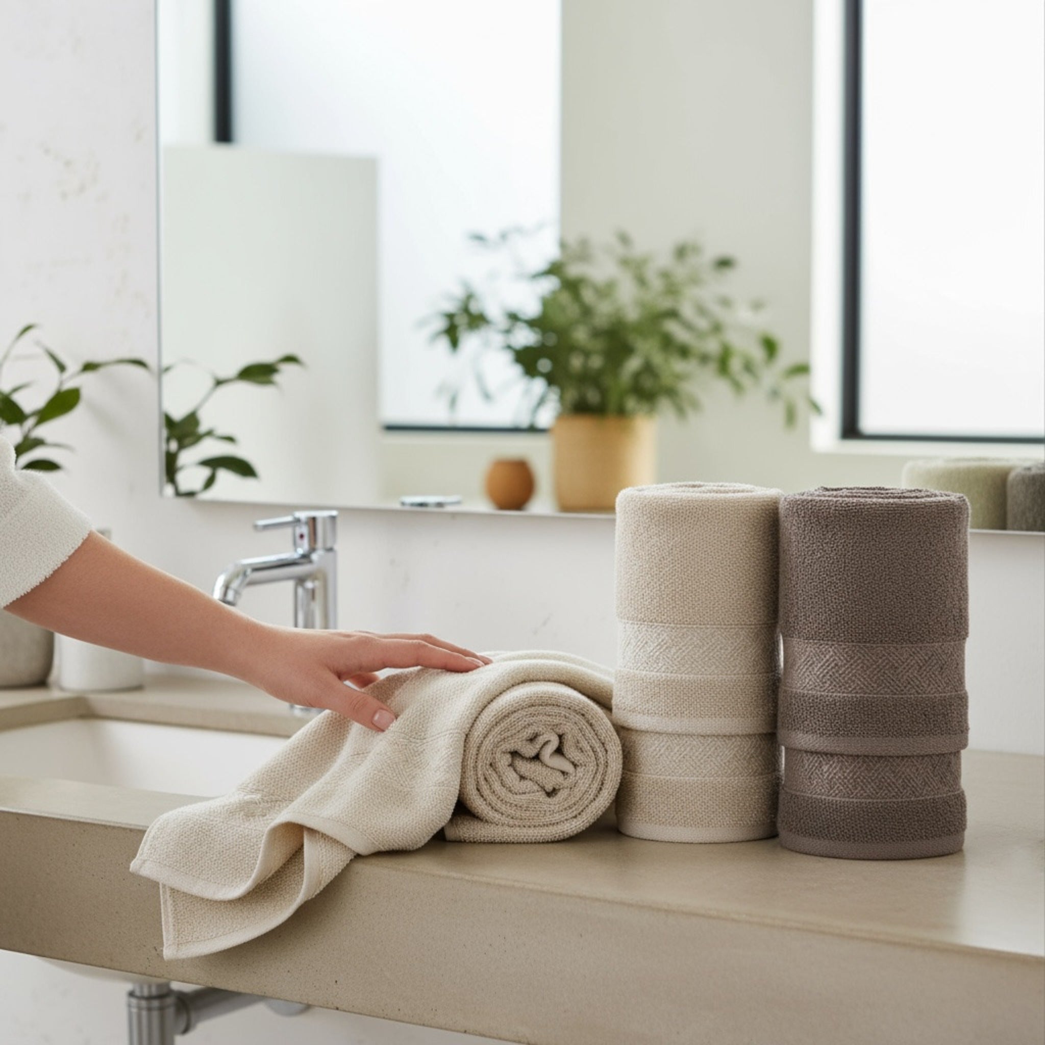 Set 6 Asciugamani 3 Viso e 3 Ospite Rebecca Home in spugna di cotone Art. Treccia