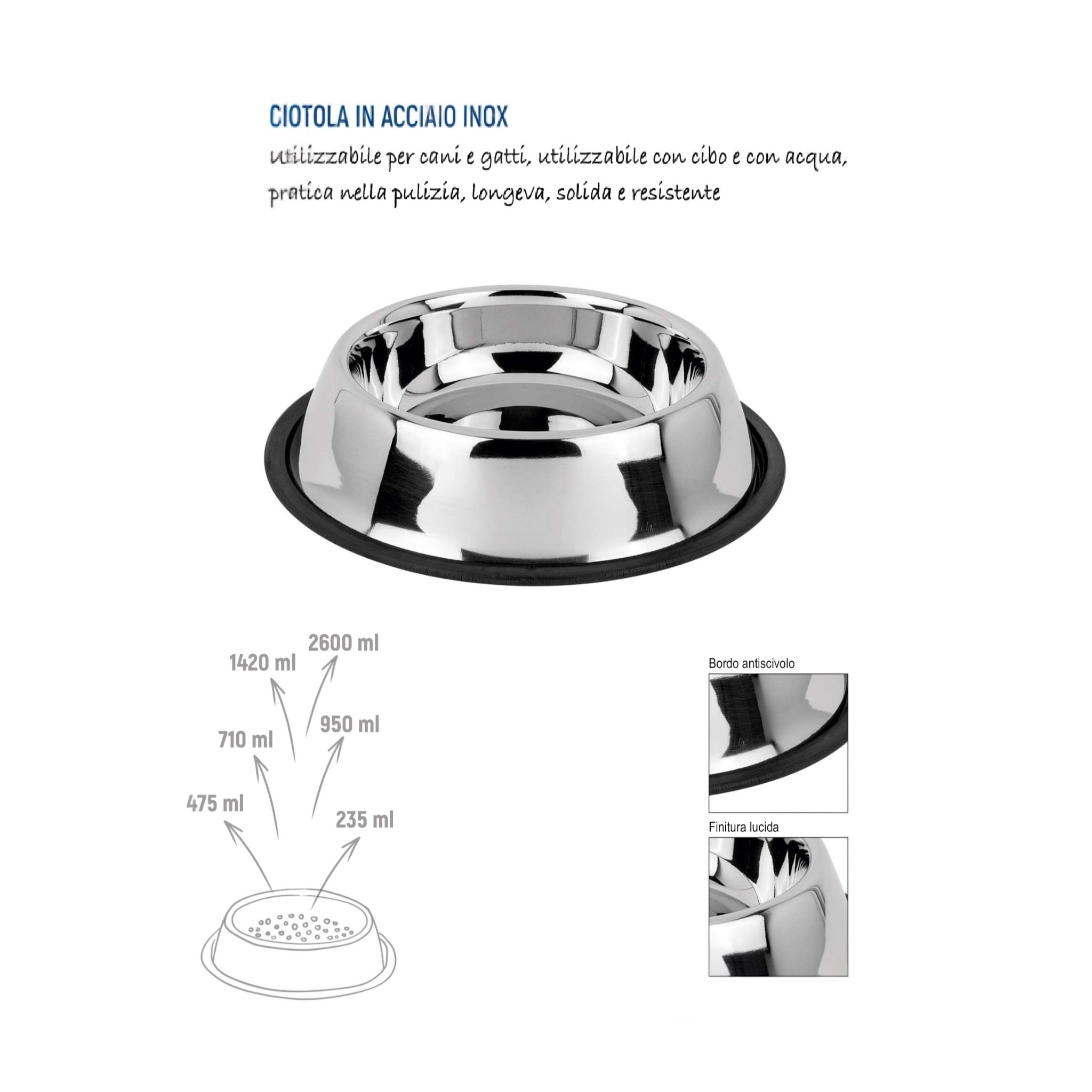 Ciotola in acciaio antiscivolo per cani e gatti di Zoov in più misure