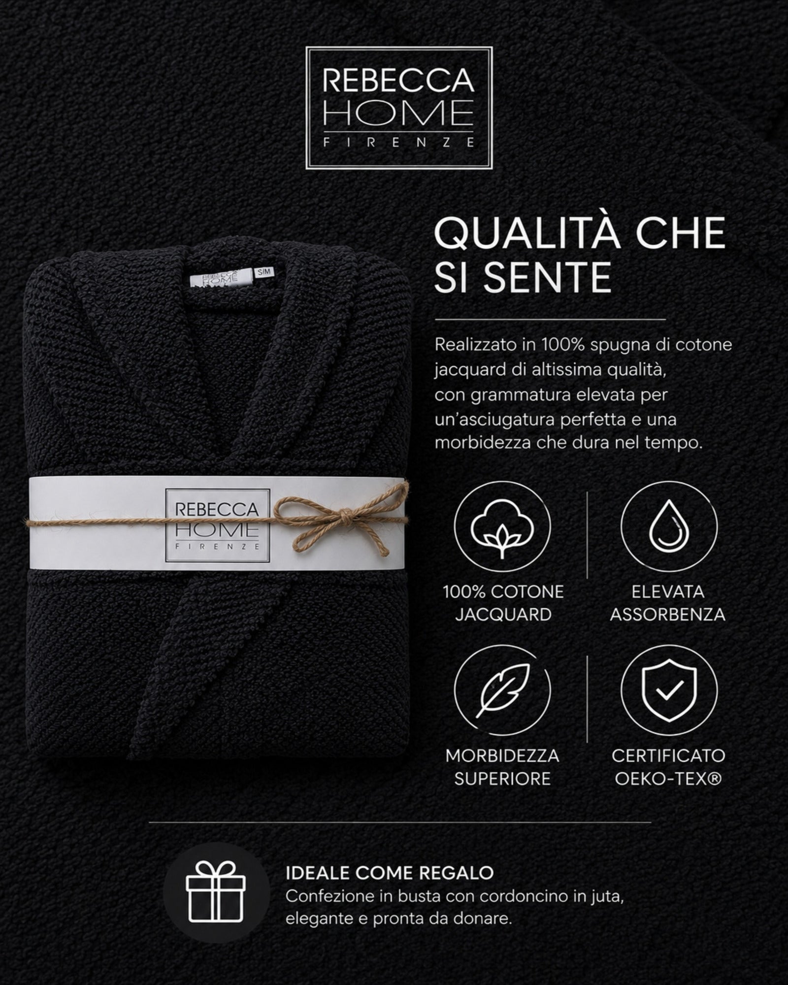 Dettaglio accappatoio Rebecca Home Giulia in spugna jacquard certificato OEKO-TEX