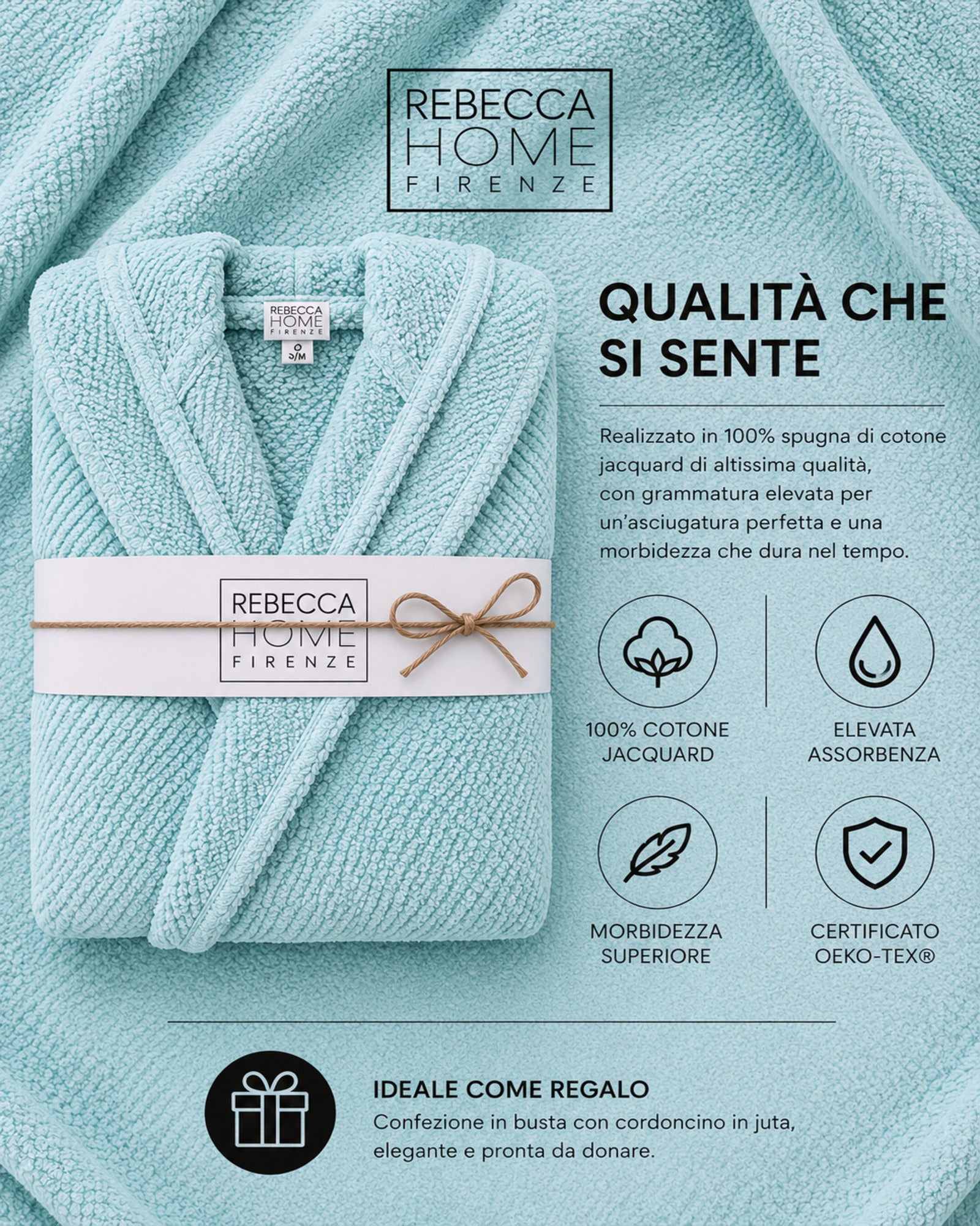 Dettaglio accappatoio Rebecca Home Giulia in spugna jacquard certificato OEKO-TEX