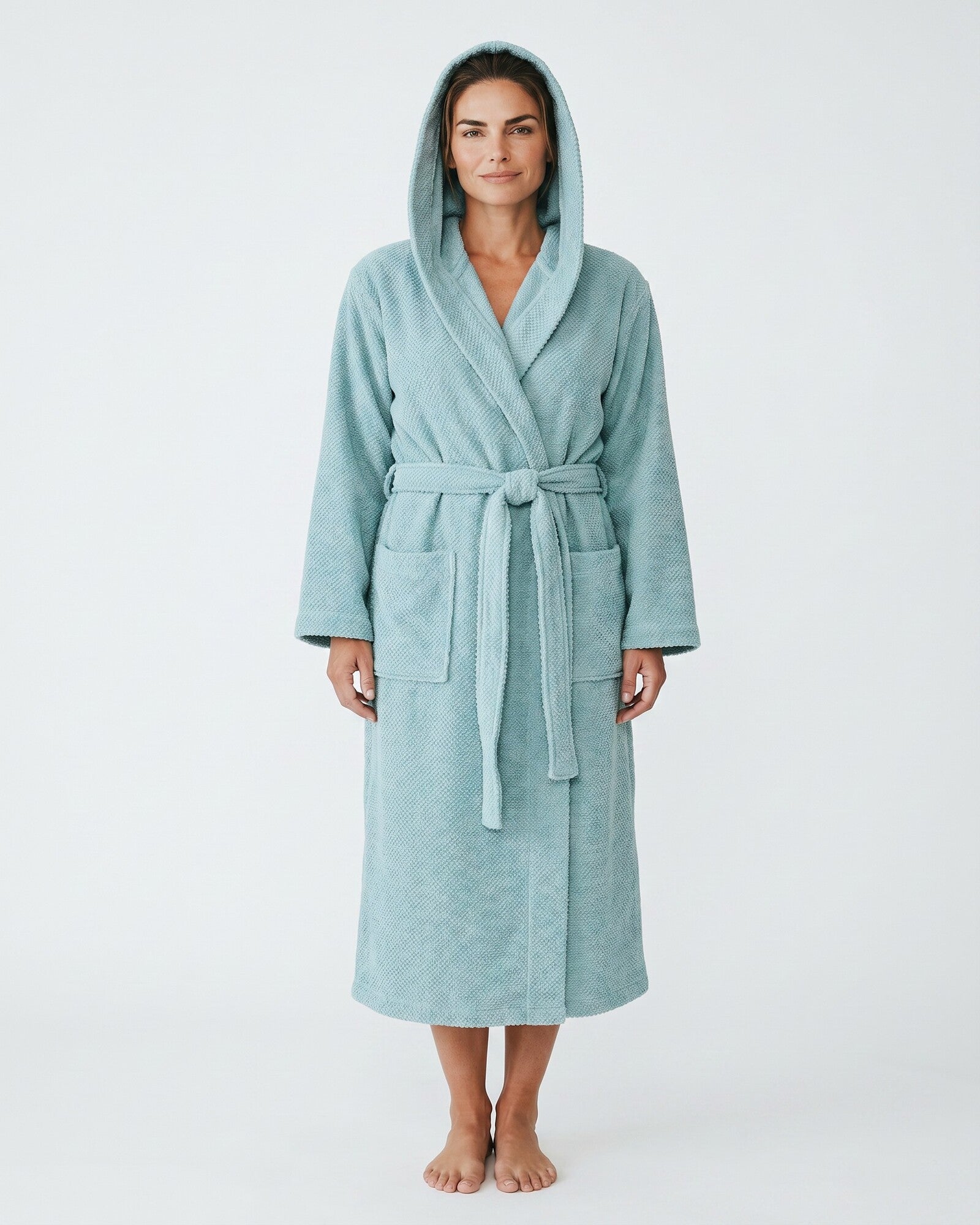 Accappatoio unisex minerale Rebecca Home Giulia in spugna 100% cotone jacquard con cappuccio