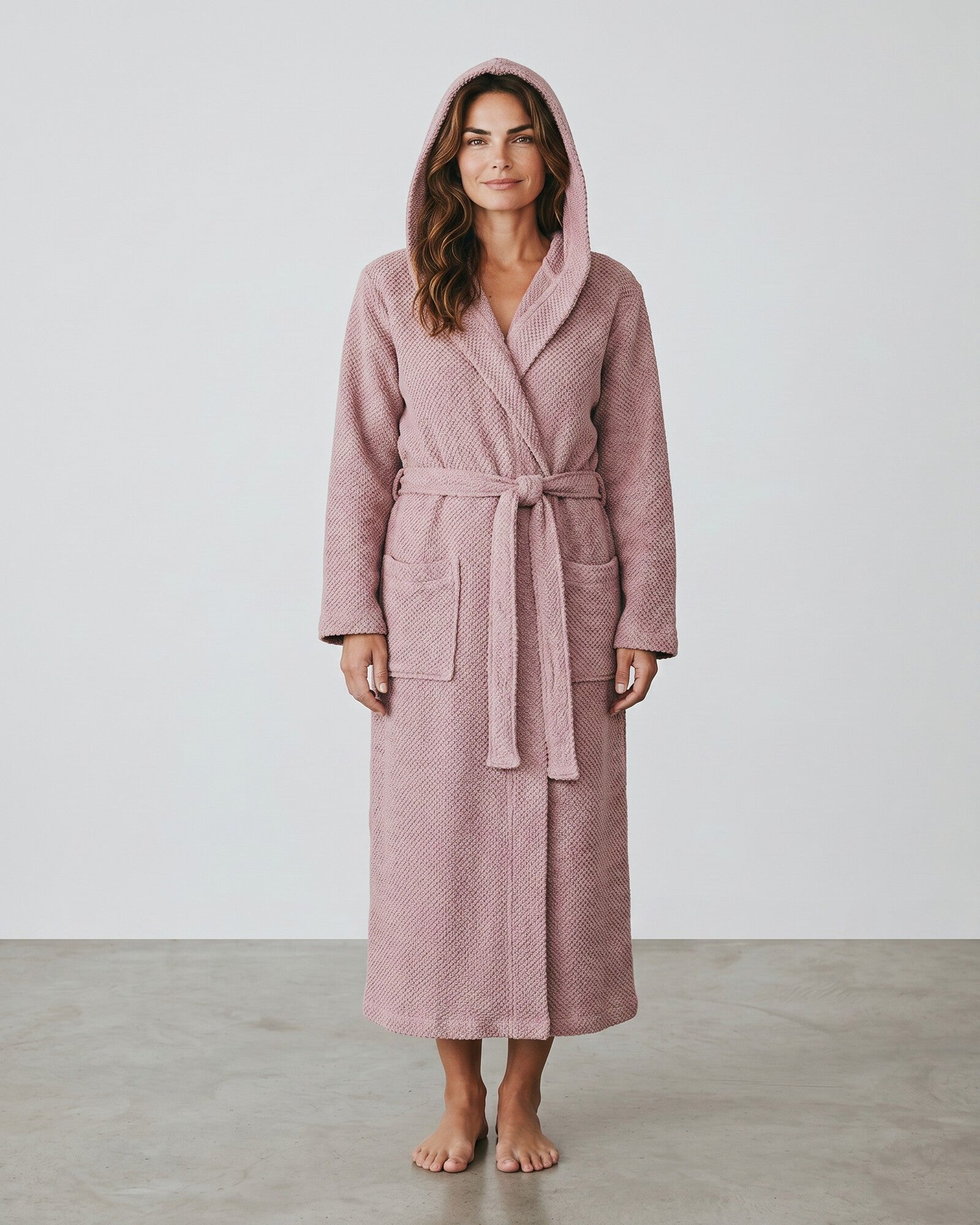 Accappatoio unisex rosa antico Rebecca Home Giulia in spugna 100% cotone jacquard con cappuccio