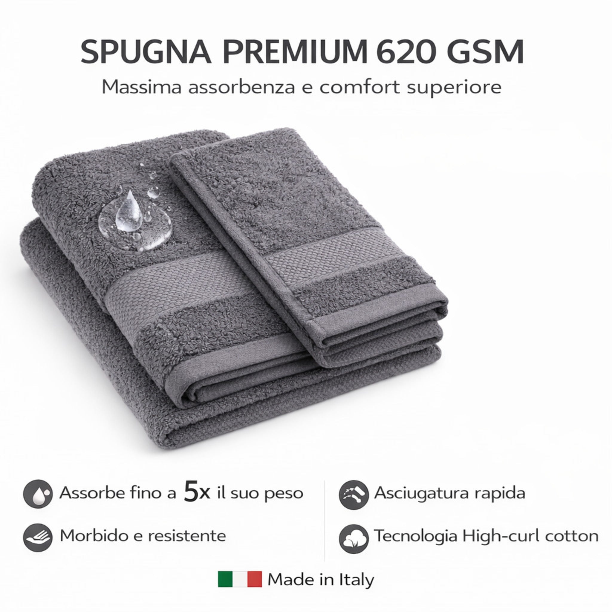 Spugna premium 620 GSM alta assorbenza asciugamani Galizzi