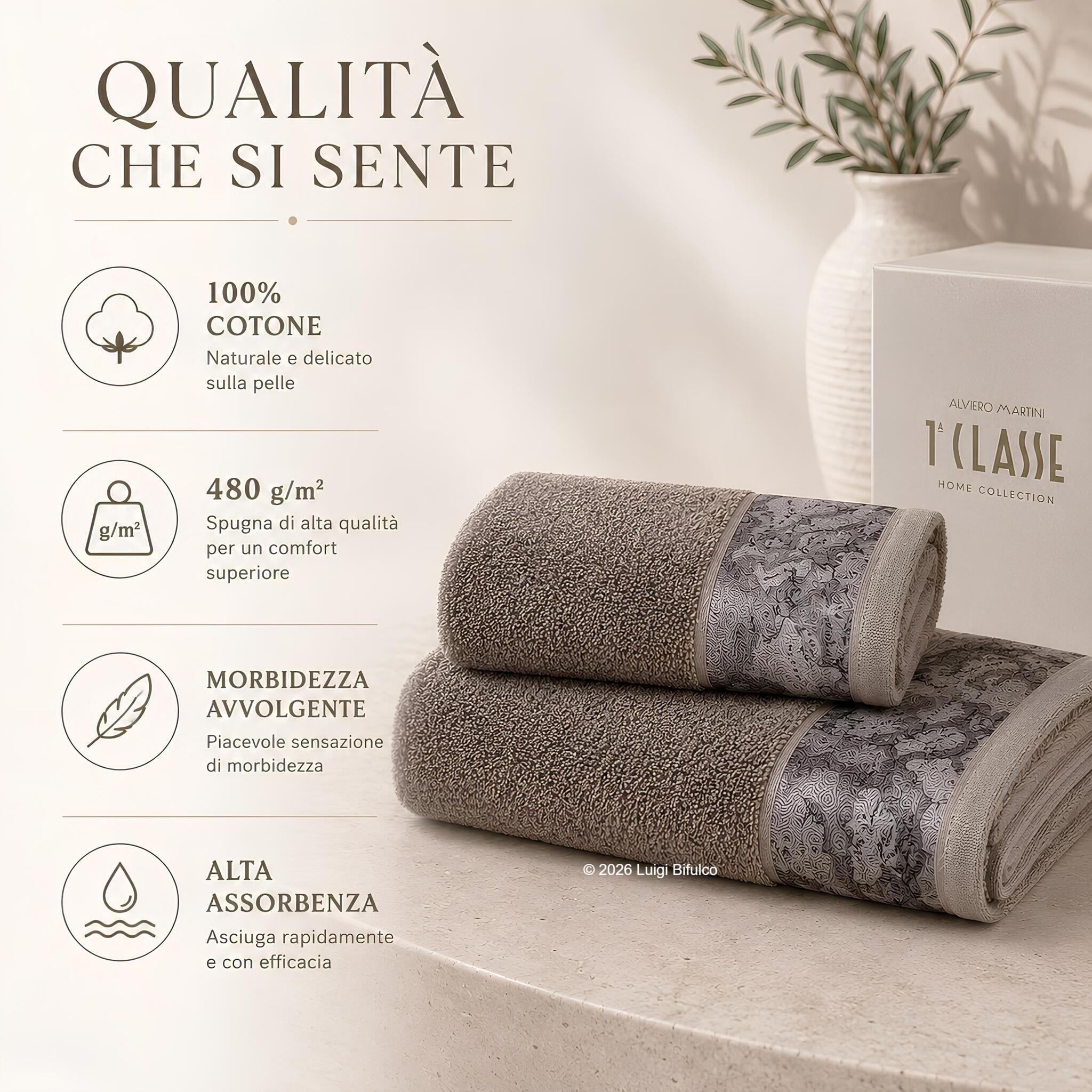 Infografica set asciugamani Alviero Martini Geo Country 100% cotone 480 g m² colore tortora