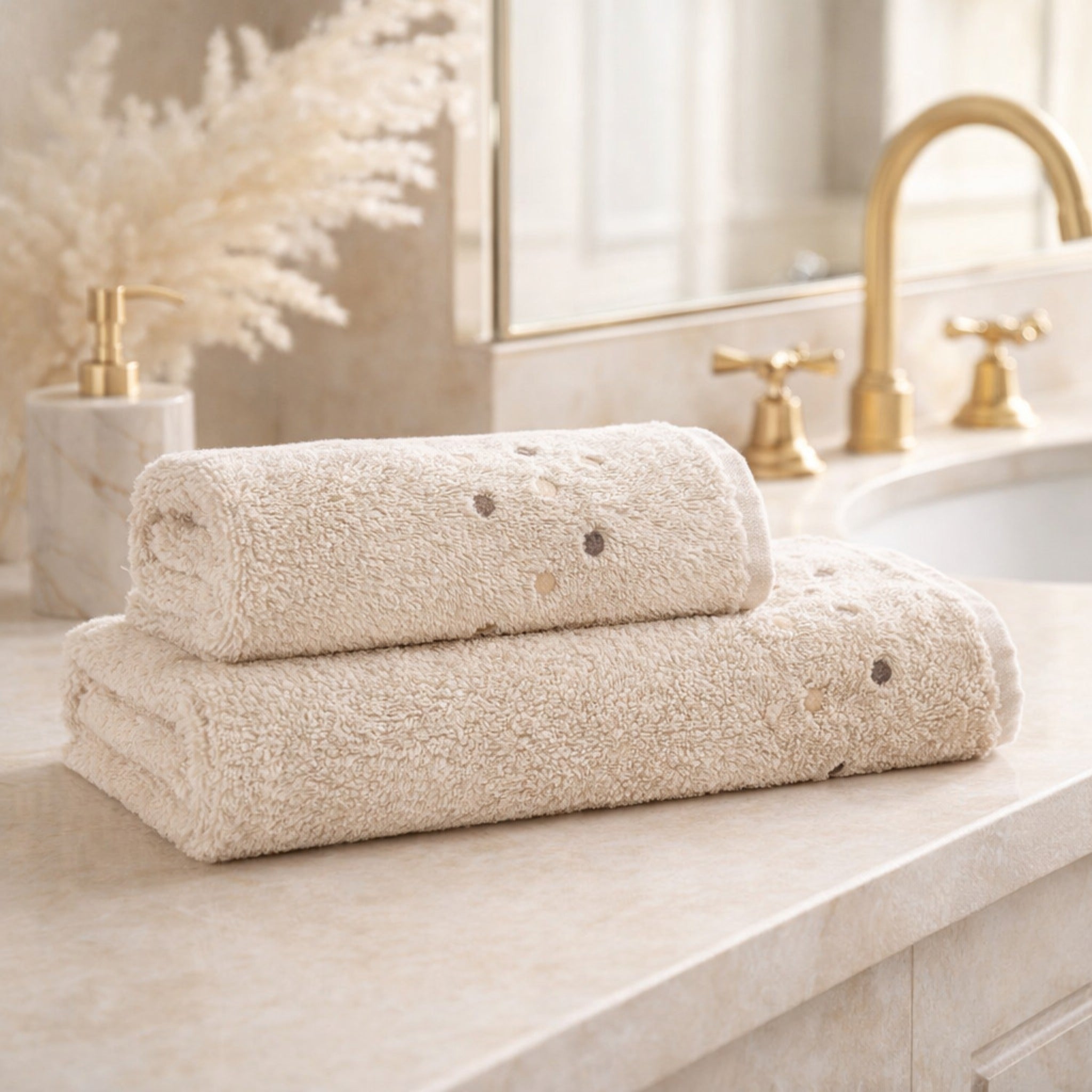 Set asciugamani bagno elegante beige stile raffinato