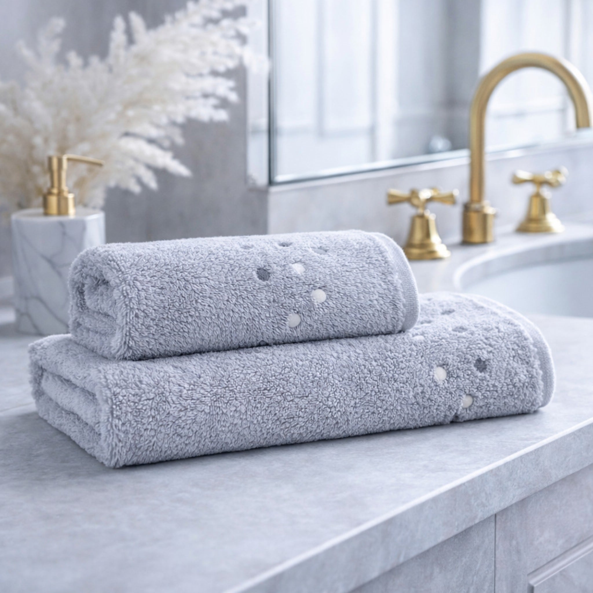 Set asciugamani bagno elegante grigio 
stile raffinato