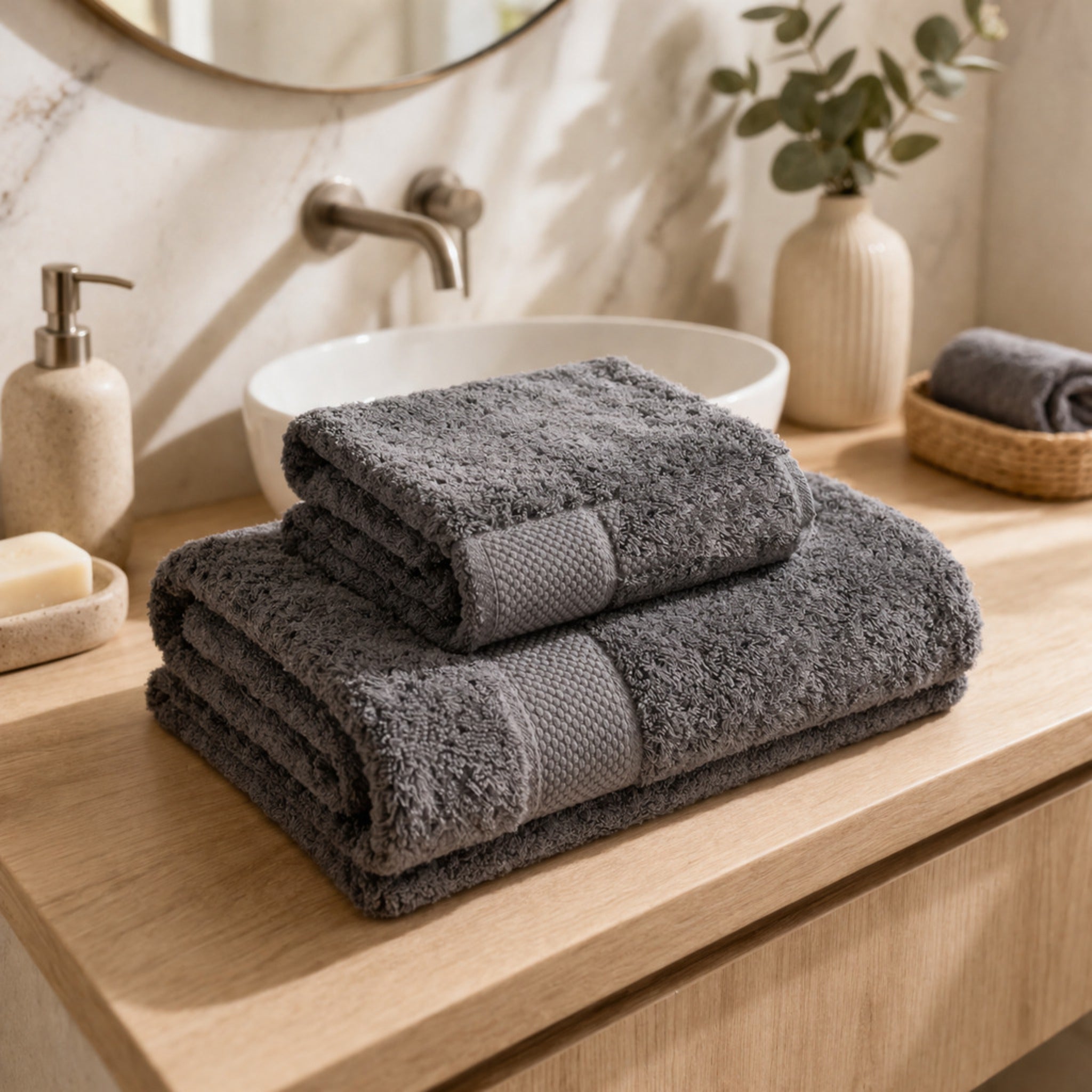 Asciugamani grigio in bagno moderno stile naturale