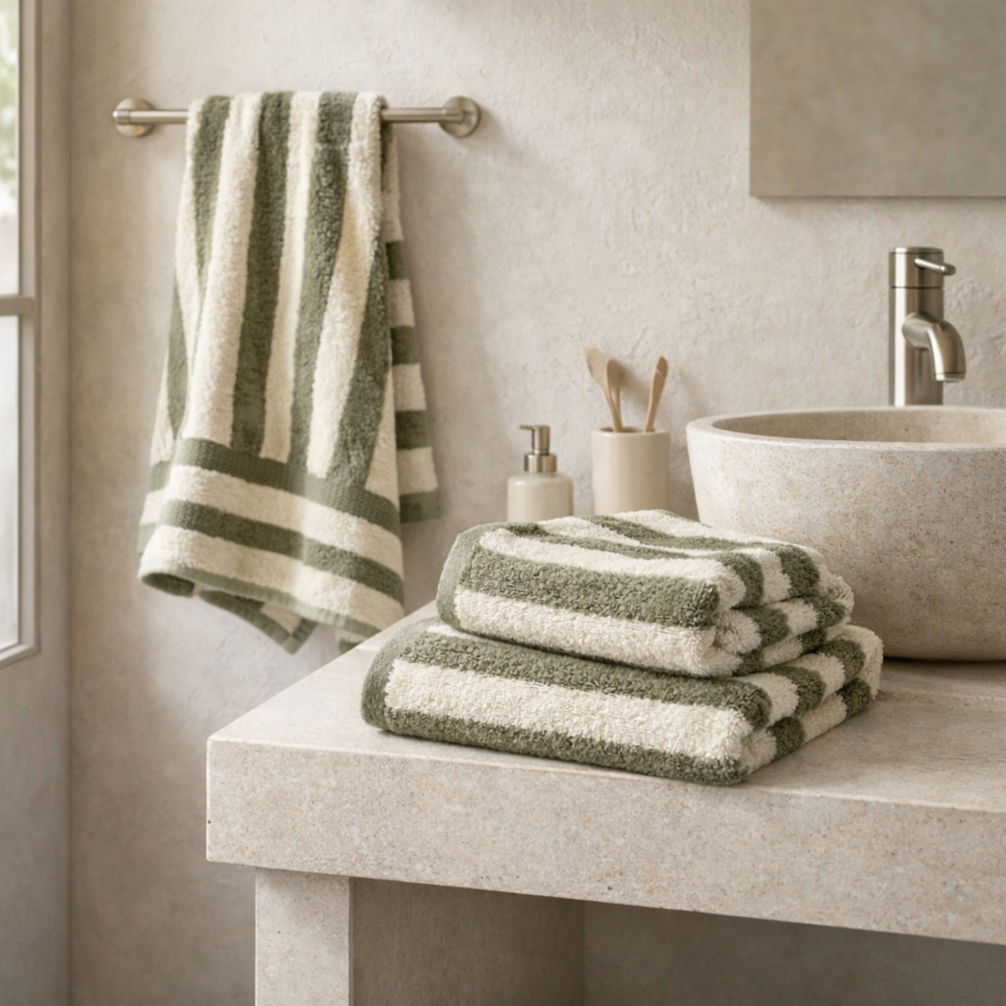 Set asciugamani bagno elegante verde 
stile moderno
