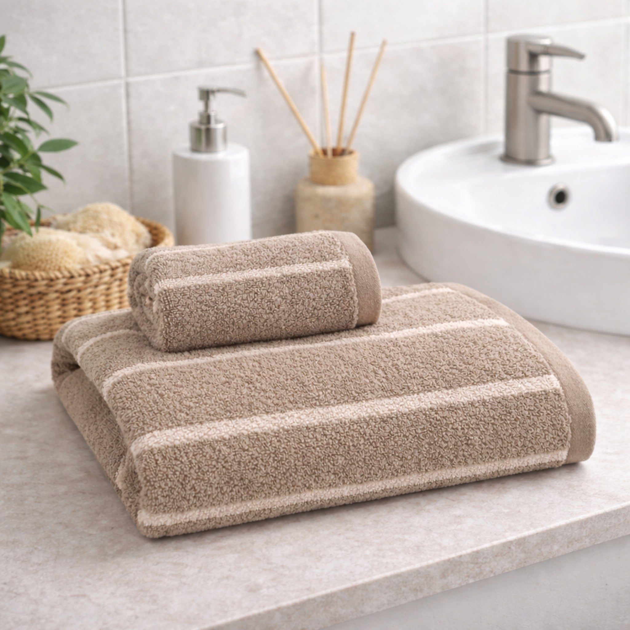Set asciugamani bagno elegante tortora stile nordico